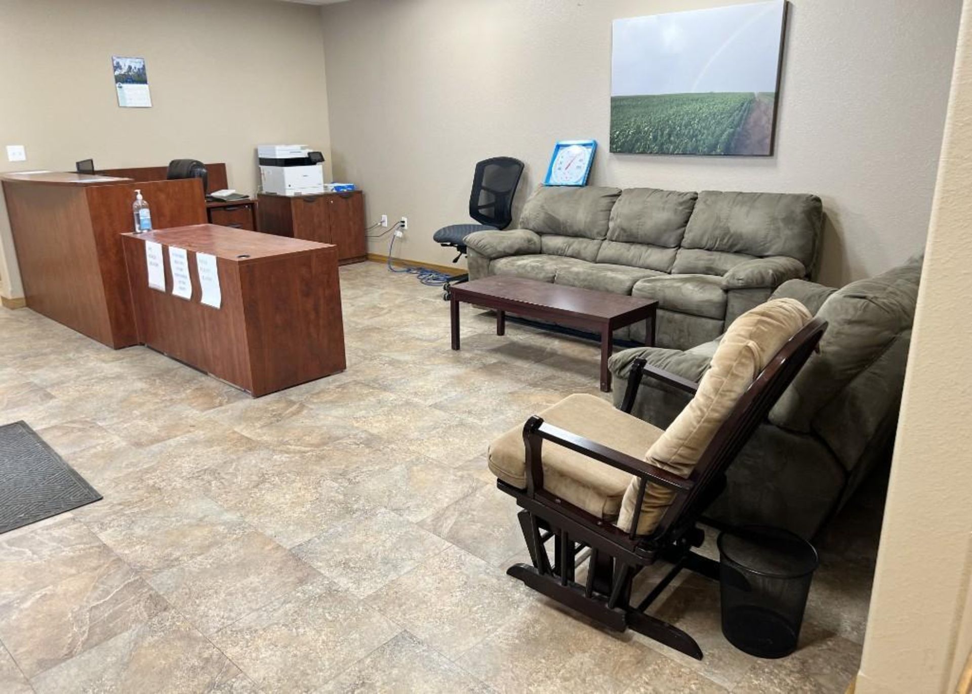 Lot Of Reception Area. With L shaped desk, computer, monitor, keyboard, label maker, chair, shredder - Image 2 of 18