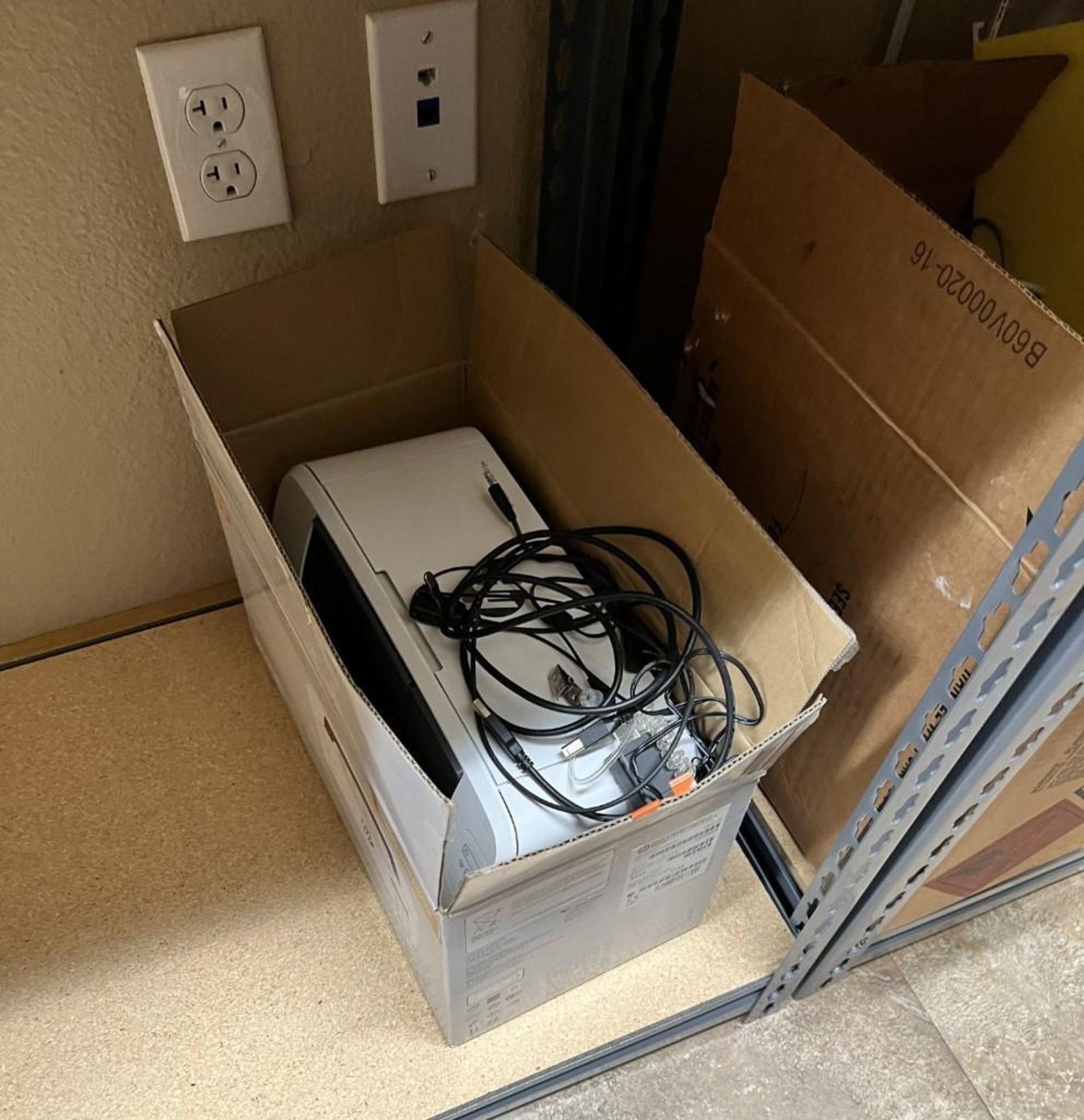 Lot Of Contents Of Storage Room A. With (6) Metal shelves, bookcase, misc. computers and office supp - Image 6 of 20