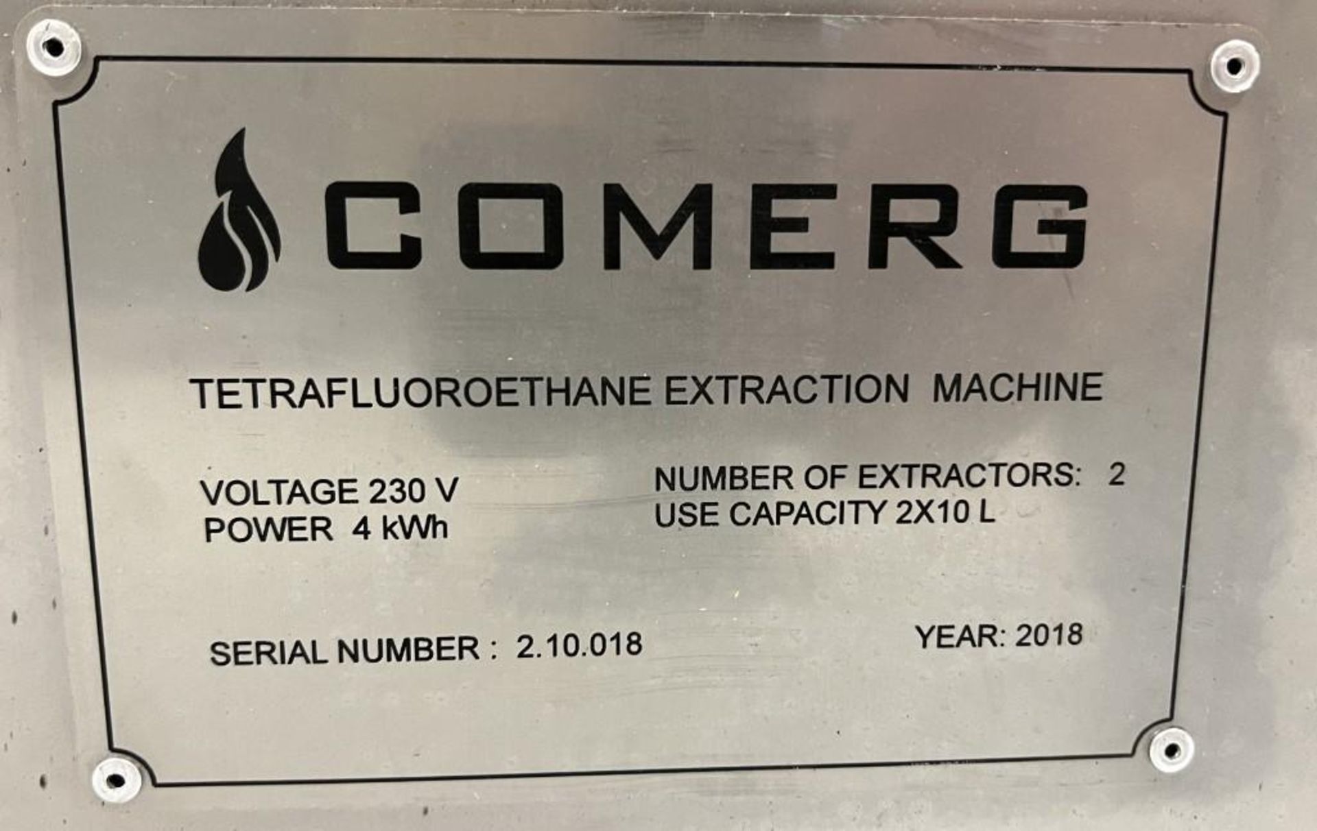 Comerg Tetrafluoroethane Extraction Machine, Model 2X10L, Serial# 2.10.018, Built 2018. - Image 17 of 17