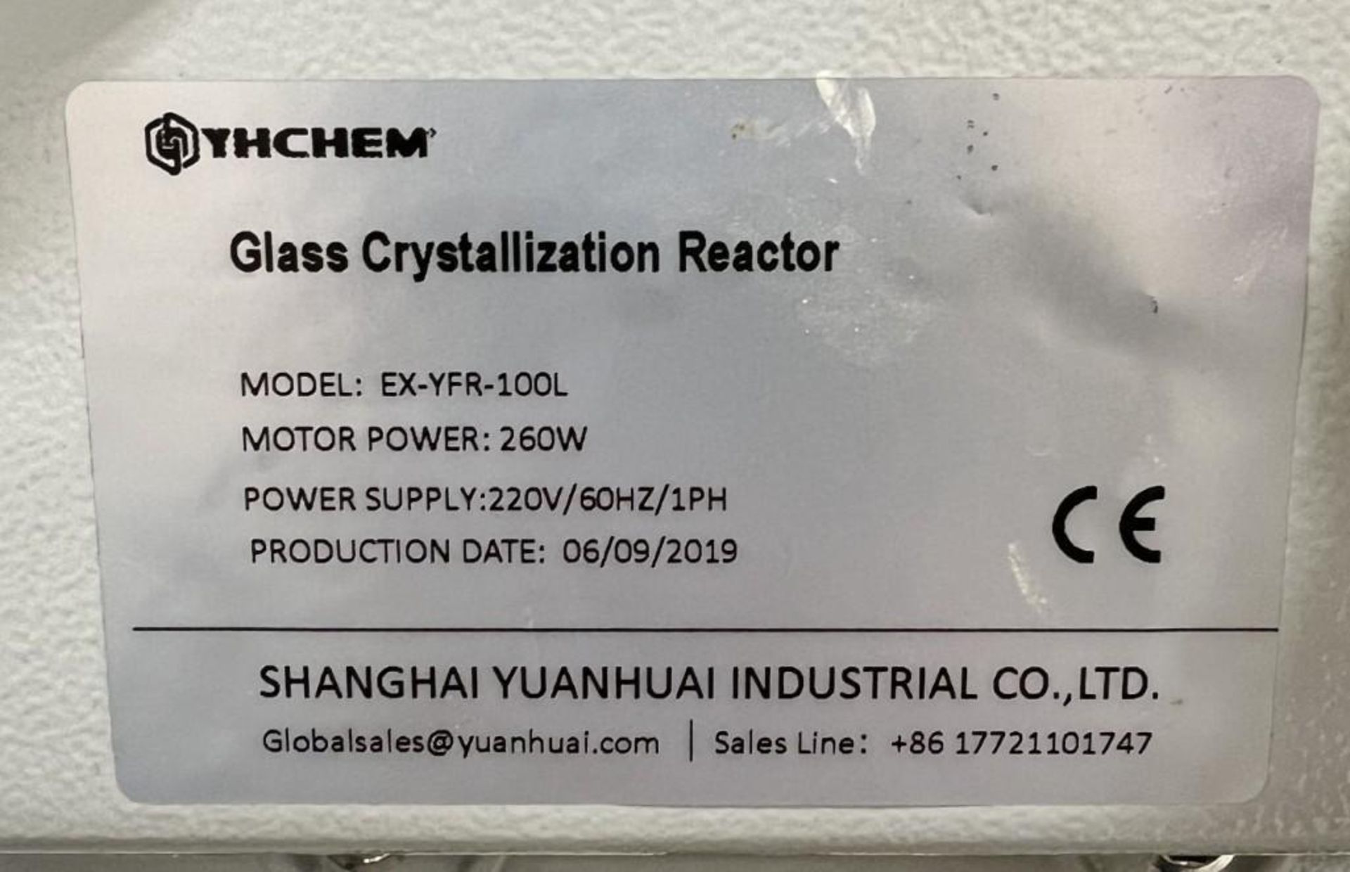 YHCHEM Glass Crystallization Reactor, Model EX-YFR-100L, Built 06/2019. With flask, YHCHEM model YHL - Image 10 of 13
