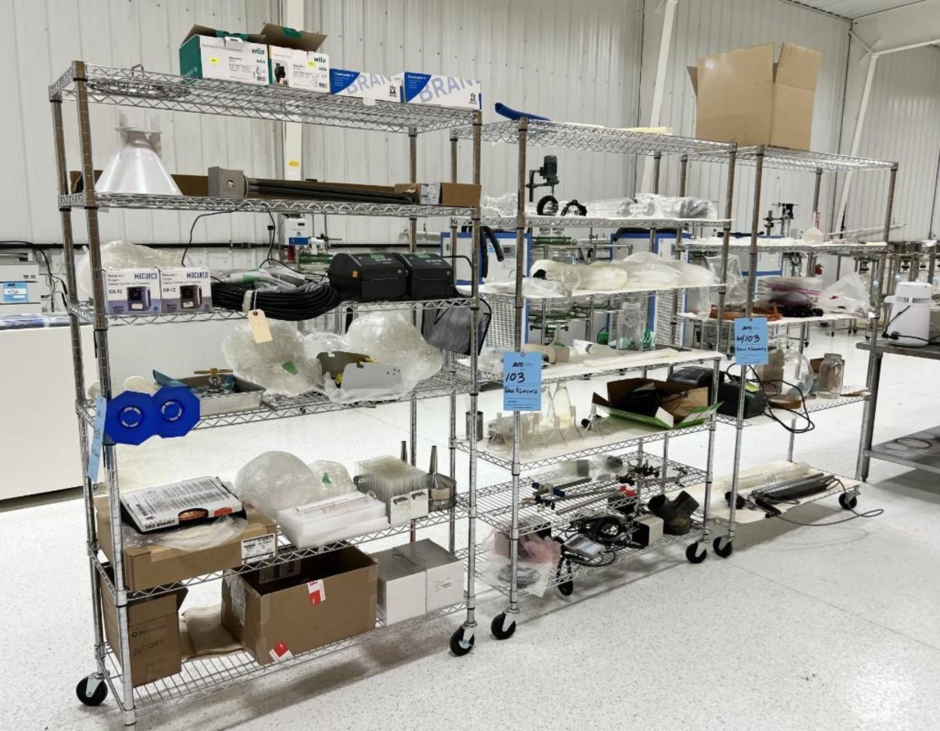 Lot Of Misc. Lab Equipment. Consisting of (3) Metro racks, (2) Dispensettes, (2) Eppendord Xplorer p