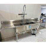 Lot Of (3) Stainless Steel Sinks. With (1) Fausett triple sink, (1) Durasteel single sink, (1) BK tr