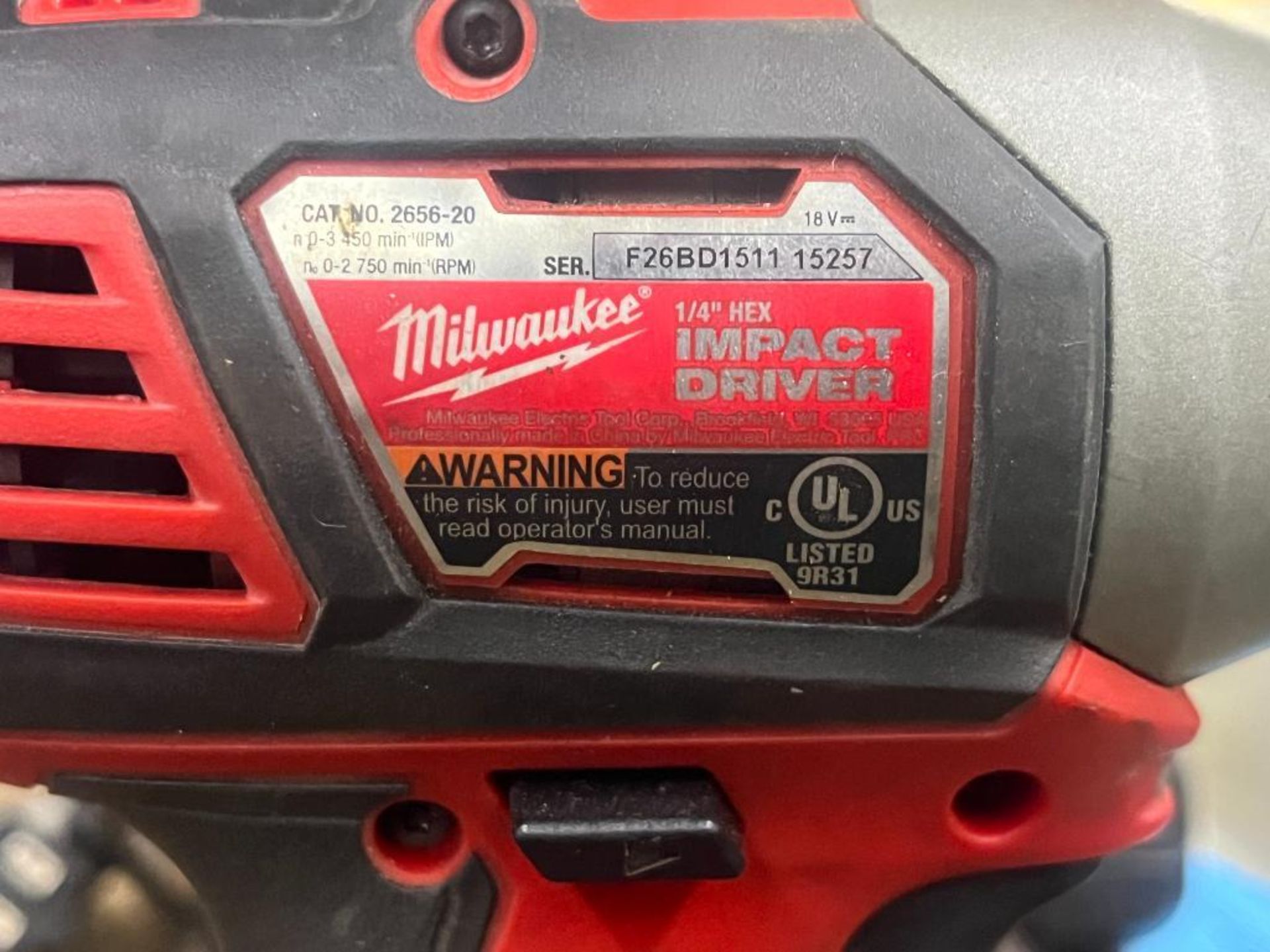 Milwaukee 1/4" Impact Driver, S/N F26BD1511 15257 with Battery & Battery Charger - Image 3 of 5