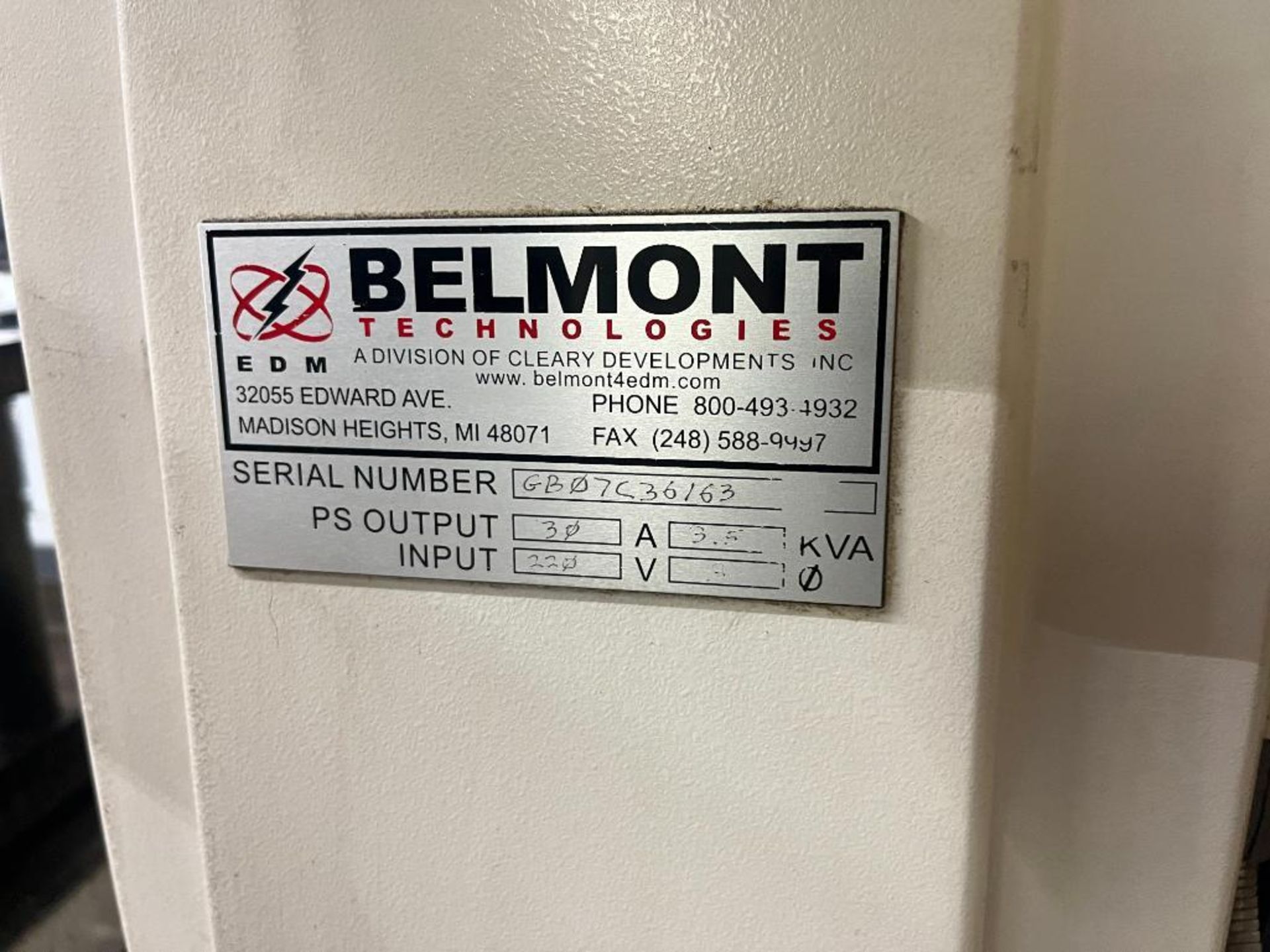 Belmont CNC Hole Popper EDM Machine Model Maxicut, S/N GB07C36163 with Belmont CNC Control. 24" x 42 - Image 23 of 45