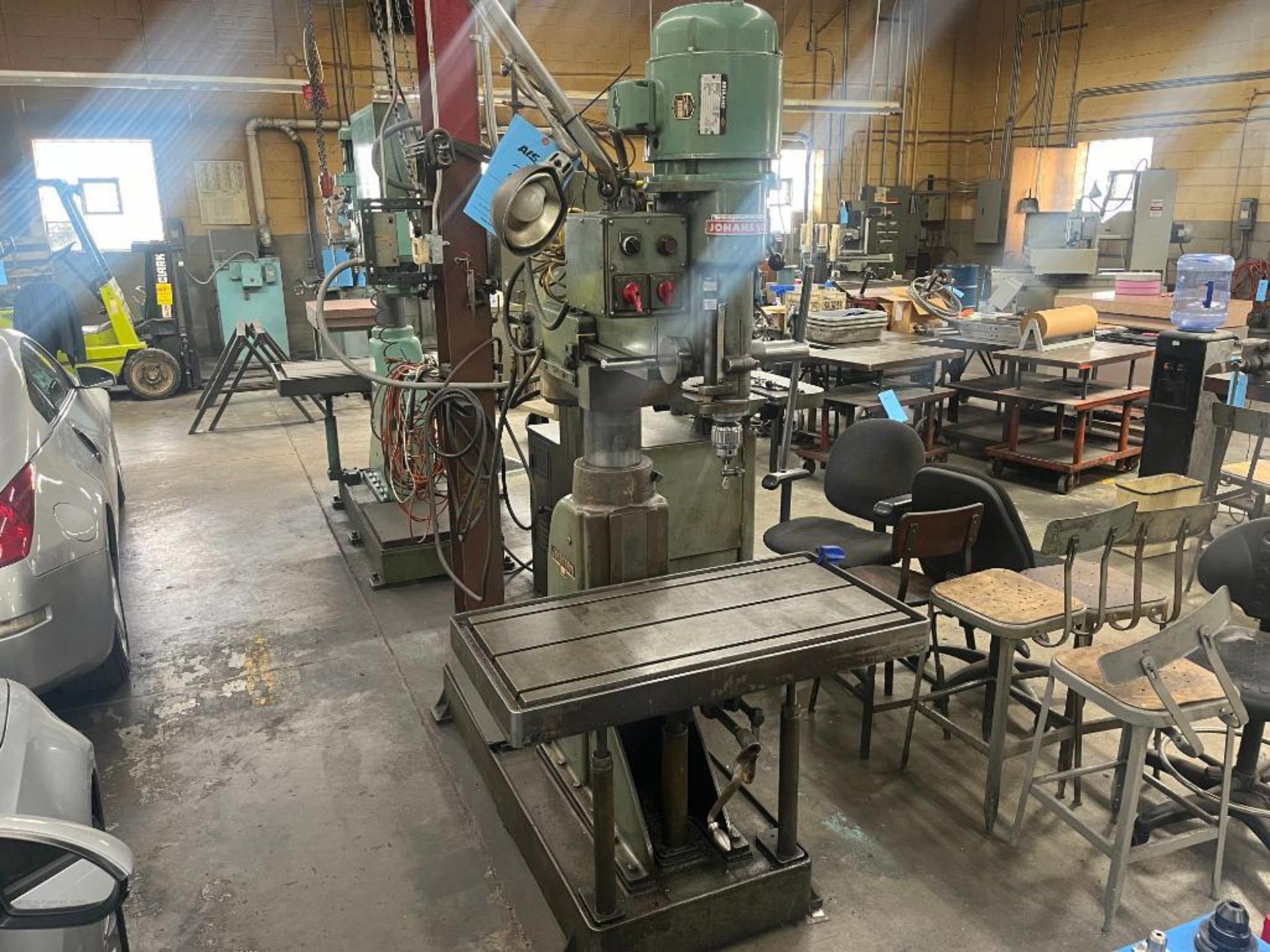 Johansson 36" Radial Arm Drill. 20" x 40" T-Slot Oil Groove Adjustable Work table & Power Elevation.