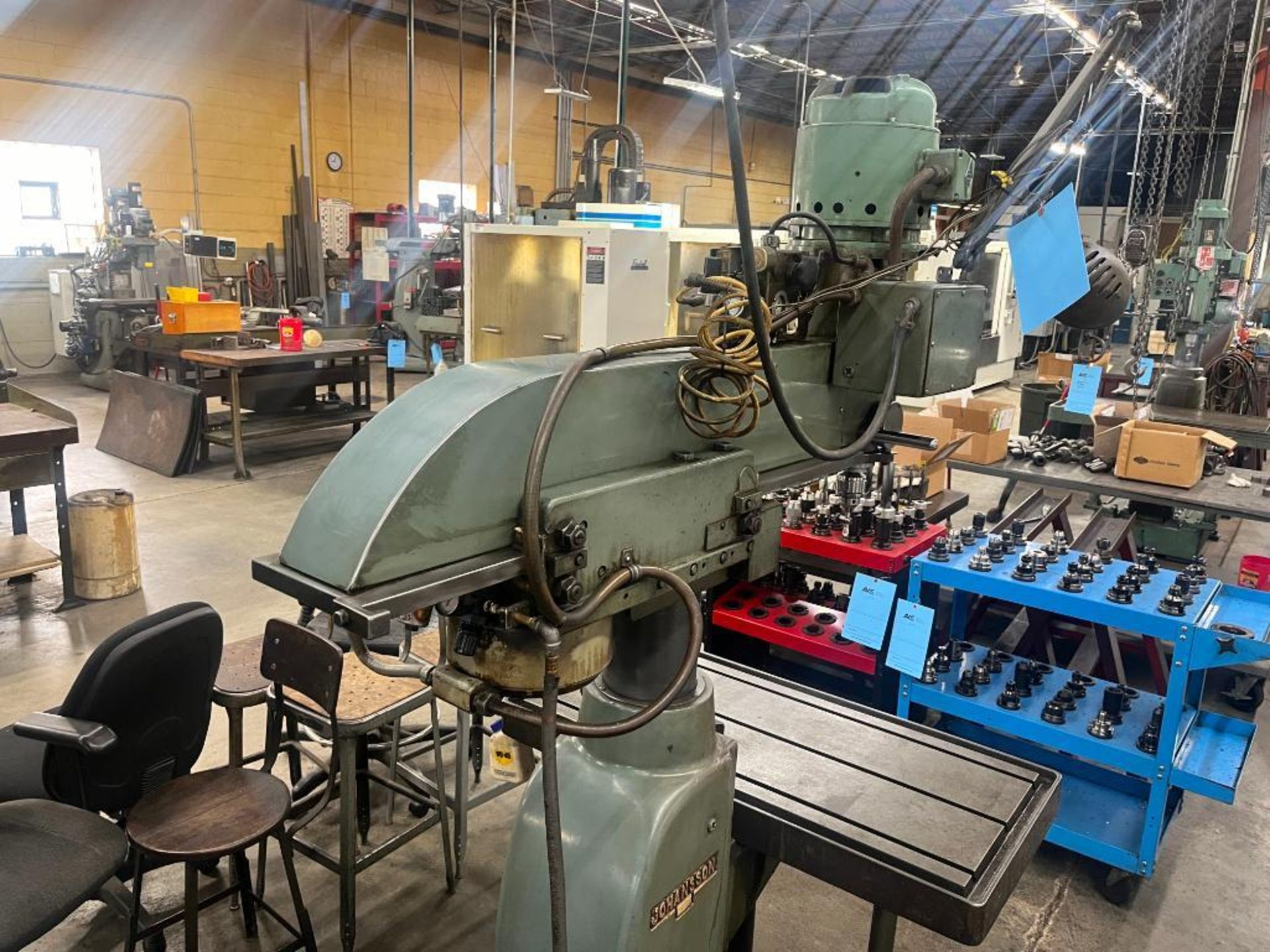 Johansson 36" Radial Arm Drill. 20" x 40" T-Slot Oil Groove Adjustable Work table & Power Elevation. - Image 10 of 14