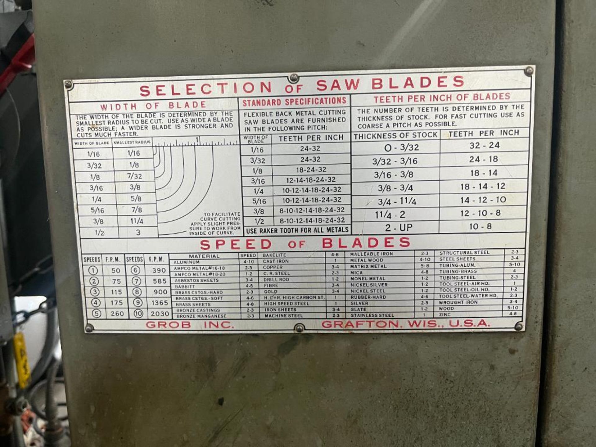 Grob 18" Vertical Band Saw Model NS18, S/N 10187. 24" x 24" Tilting Work Table, with Butt Welder - Image 10 of 11