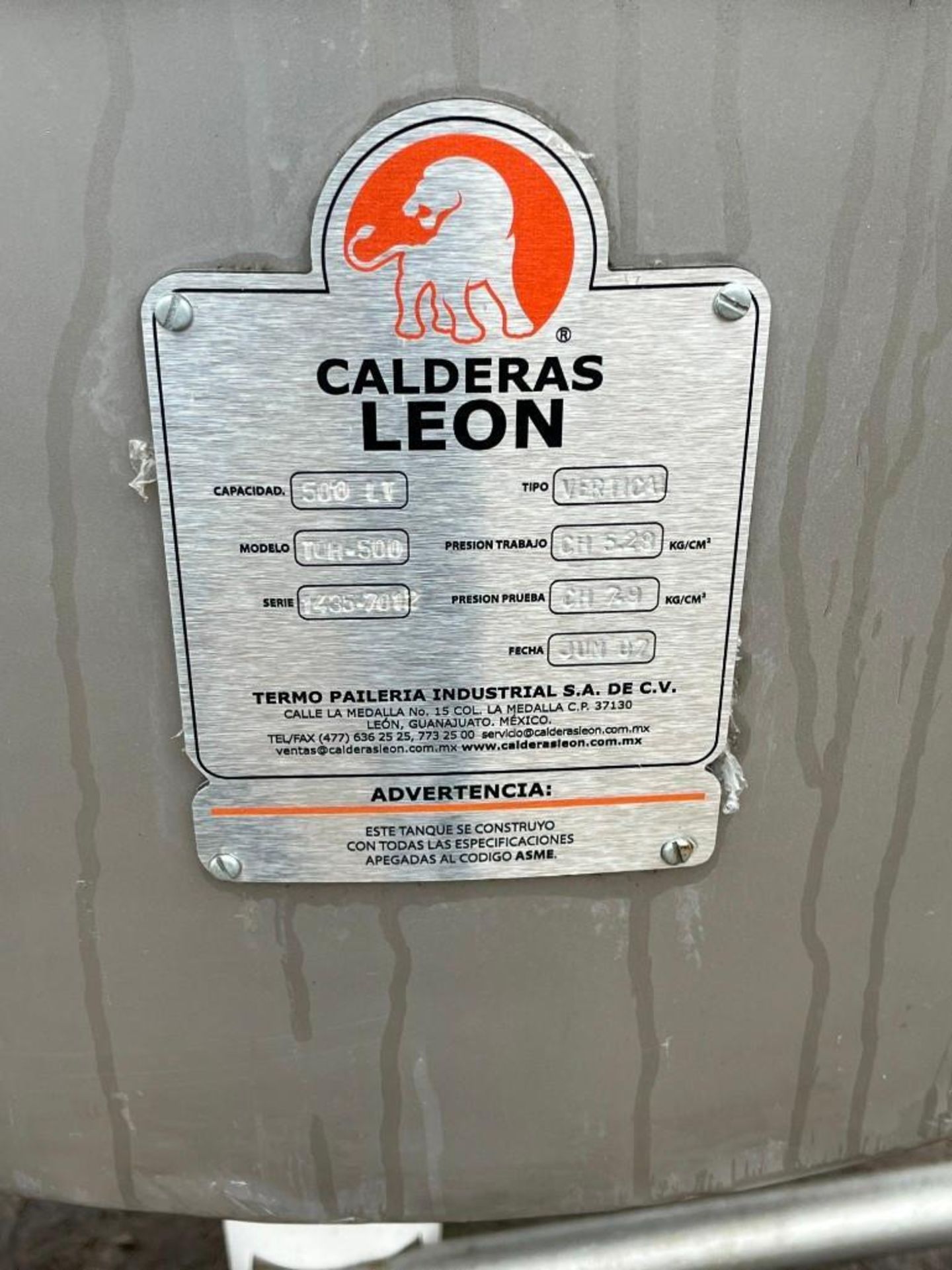 Caldera's Leon Stainless Steel Jacketed Tank, Model TQH-500, S/N: 1435-7012. Rated for up to 135 gal - Image 4 of 8