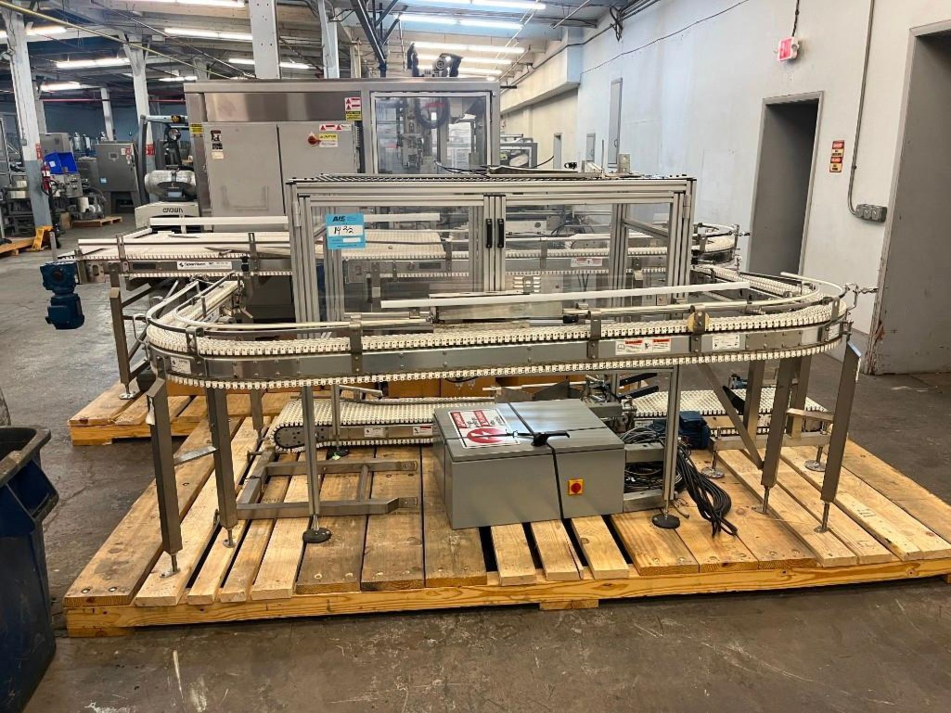 Spantech Flexlink Conveyor System and Linear Accumulation Table, S/N: 2254000325. Stainless steel co