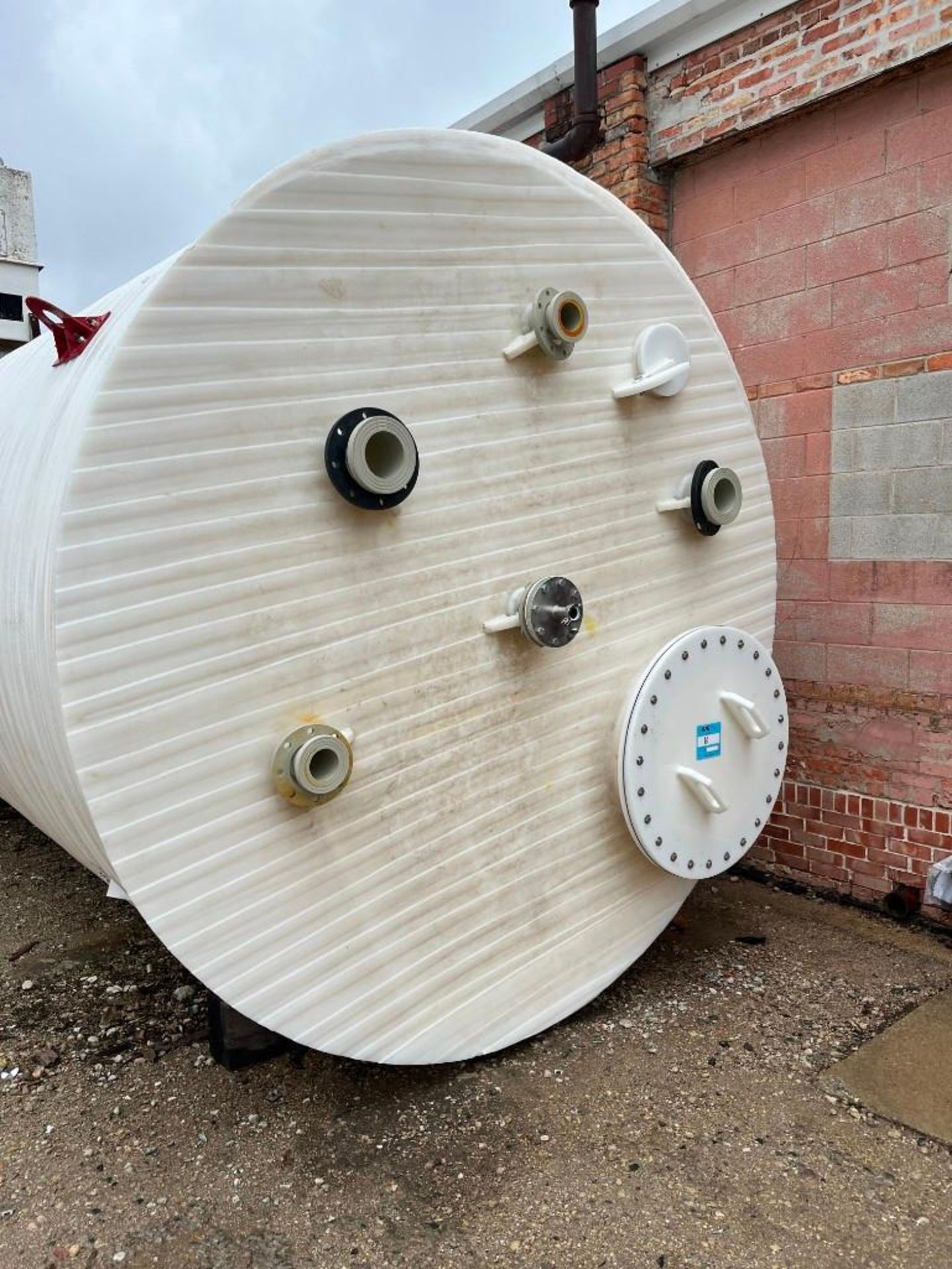 Houston Poly Tank. Measures (approximately) 150" T X 114" (diam.). Has 36" top manhole and (6) 5" to - Image 4 of 12