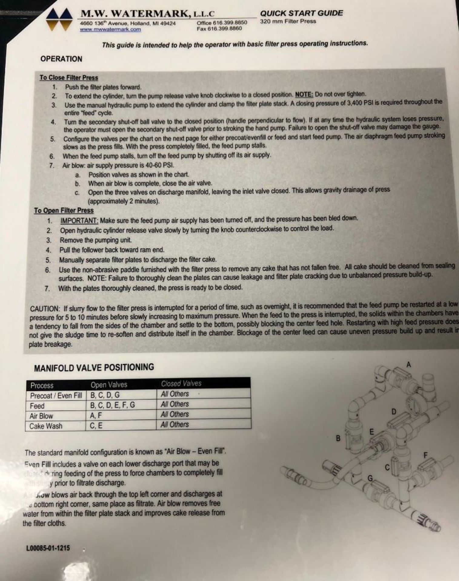 M.W. Watermark 320mm Pilot Filter Press, Model FP320G32L-6-0.3MXX, Serial# FP01266, Built 2019. With - Image 27 of 34