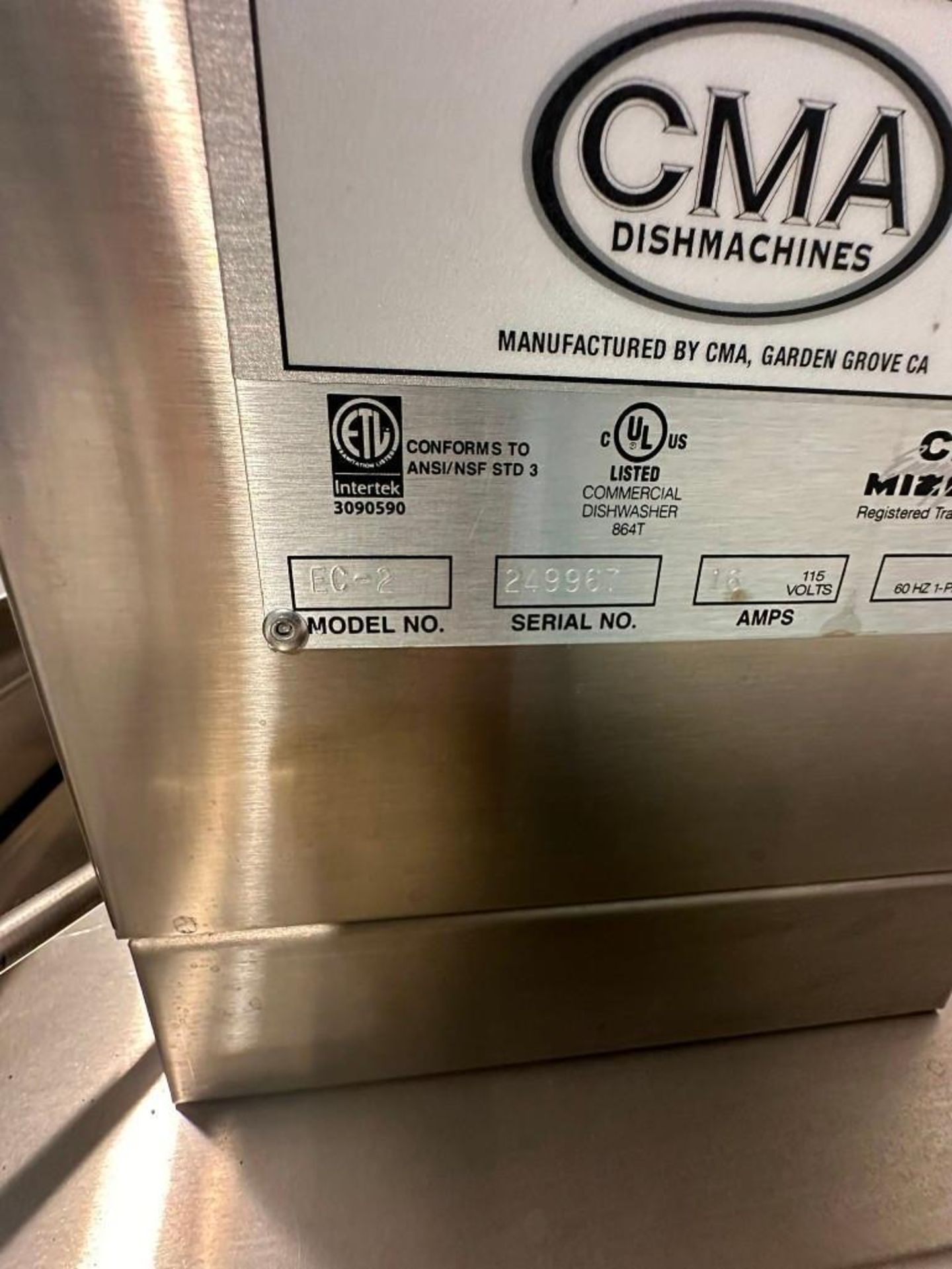 CMA Dishmachines Dishwasher Model EC-2, S/N 249967, with CMA Energy Saver and SS Table - Image 8 of 8