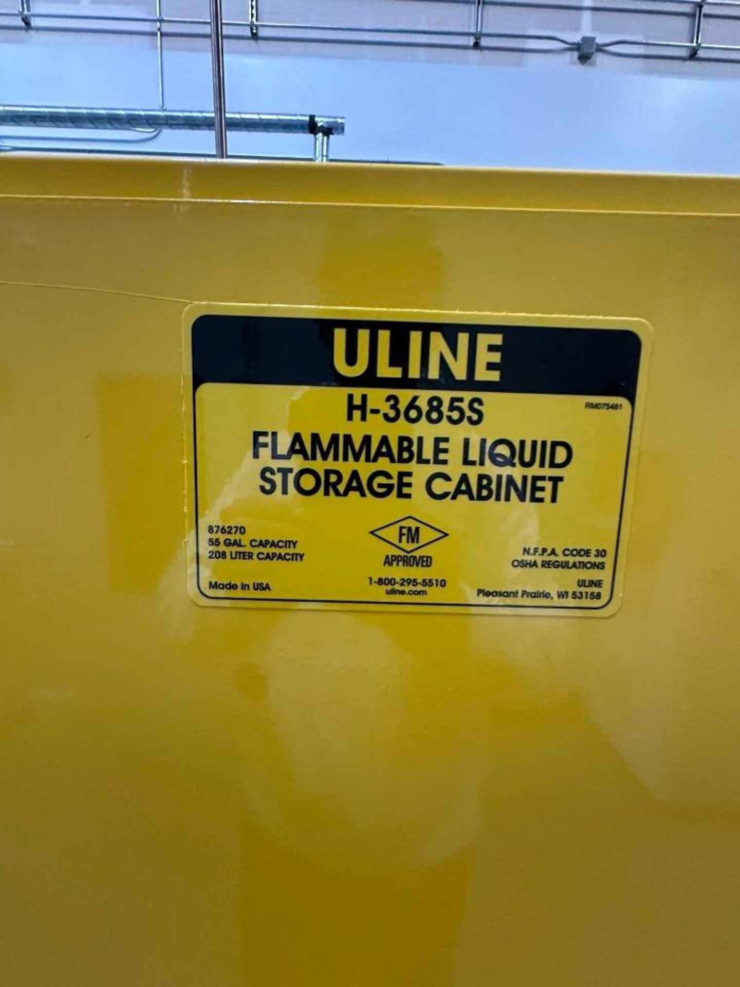 Uline 55 Gallon Flammable liquid storage cabinet - vertical, self closing doors, 34" x 34" x 65" - Image 3 of 3