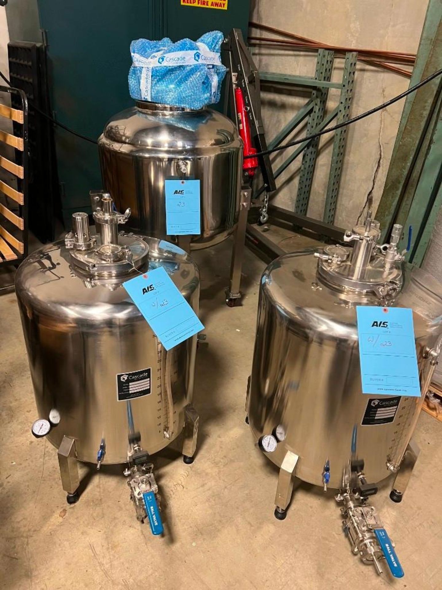 Lot Of (3) NEW Approximate 50 Liter Stainless Steel Tanks.