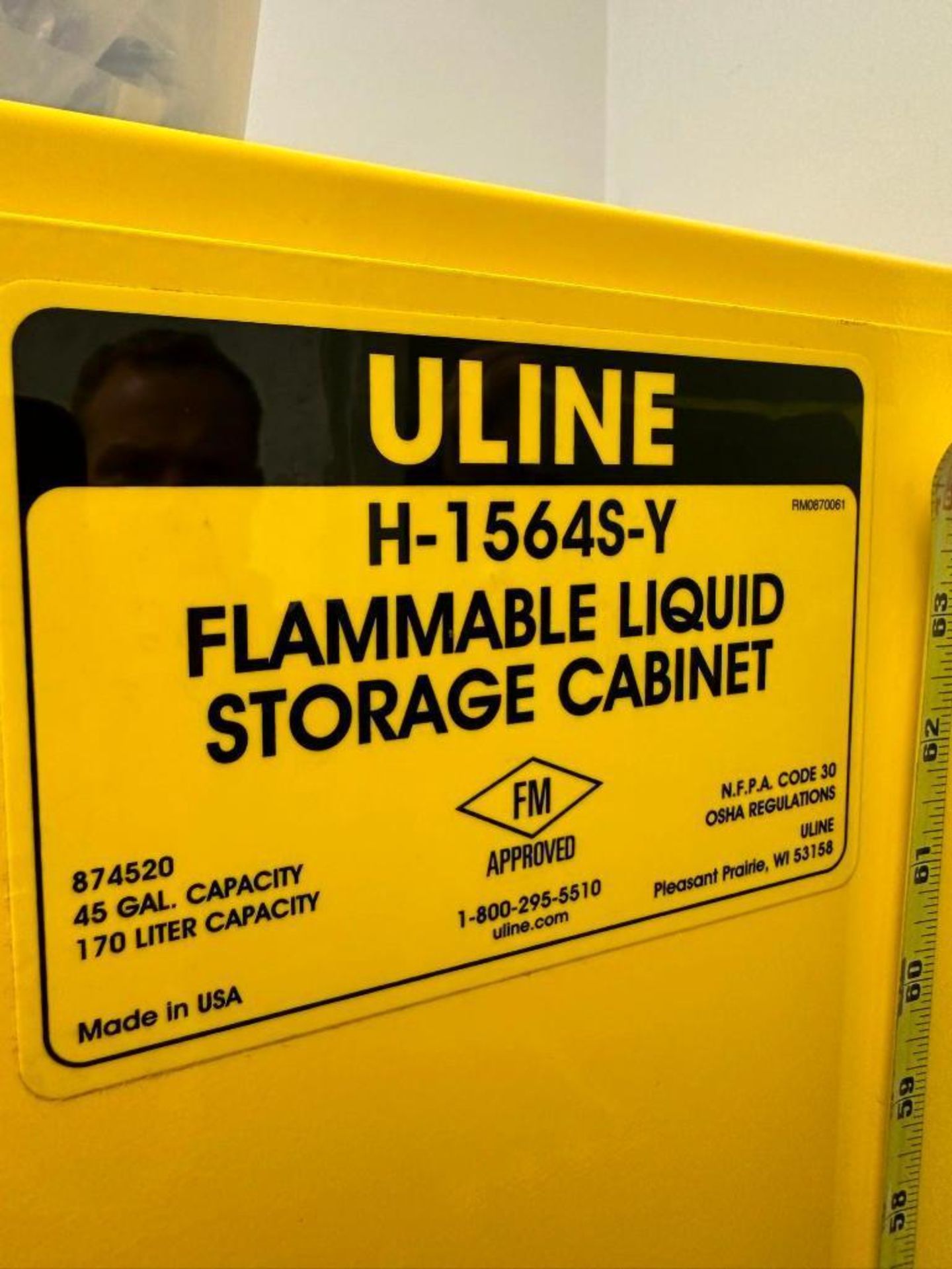 Uline 45 Gallon Flammable Liquid Storage Cabinet, 43" x 18" x 65" - Image 3 of 3