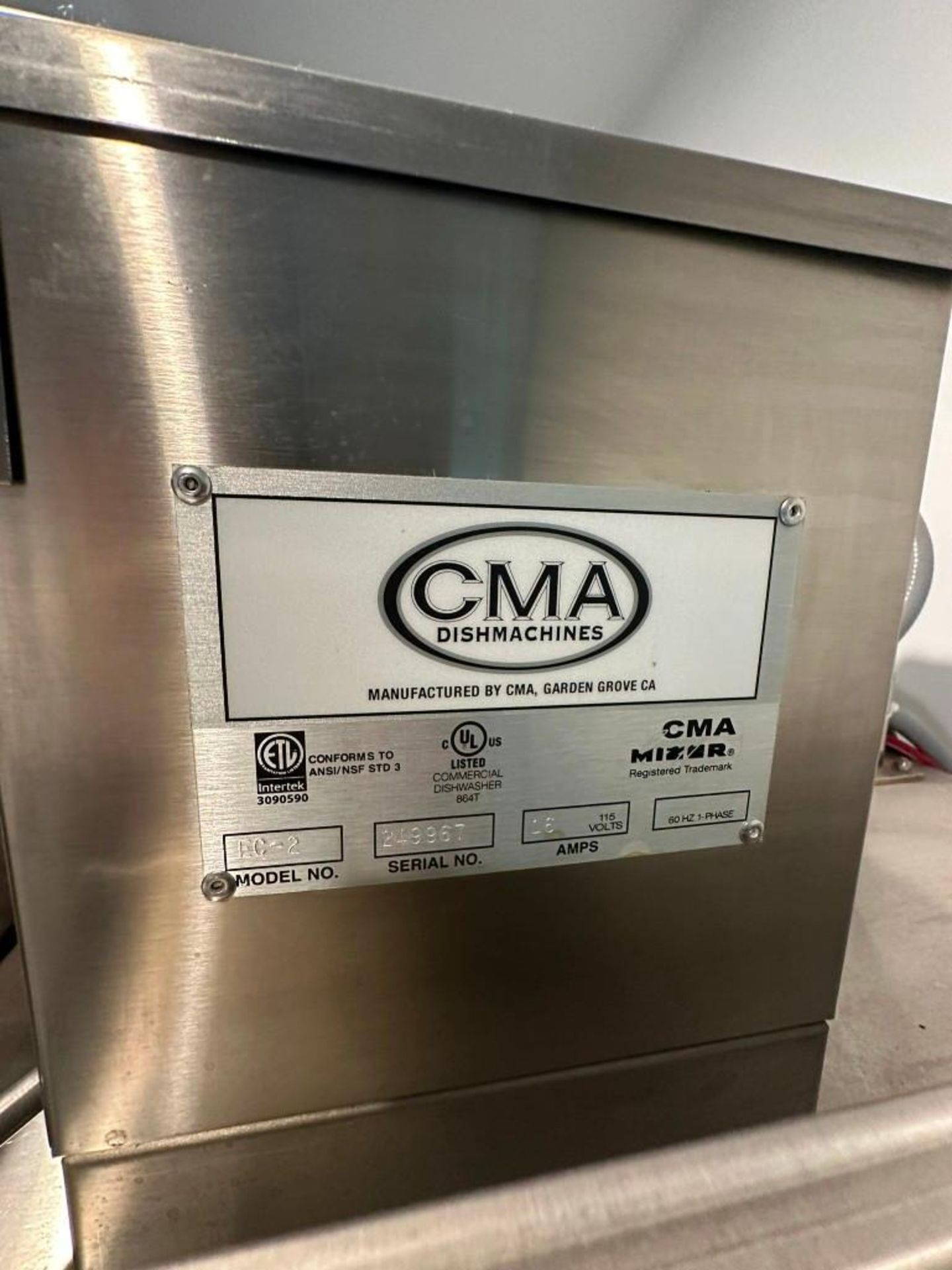 CMA Dishmachines Dishwasher Model EC-2, S/N 249967, with CMA Energy Saver and SS Table - Image 7 of 8