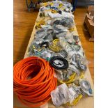 LARGE LOT OF CABLES/PHOTO EYES/SENSORS/AND PROX SWITCHES (MOSTLY NEW)