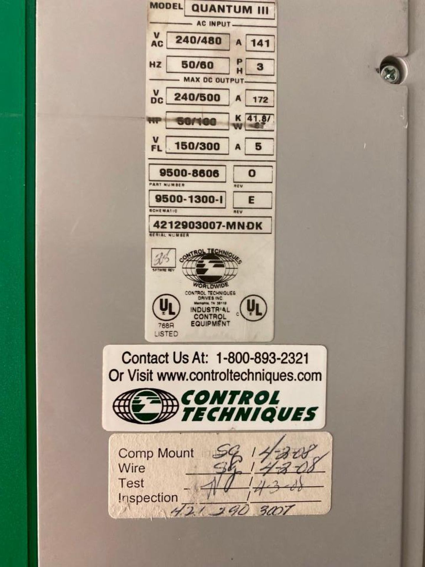 1 USED SPARE EMERSON CONTROL TECHNIQUES 9500-8606 - Image 4 of 5