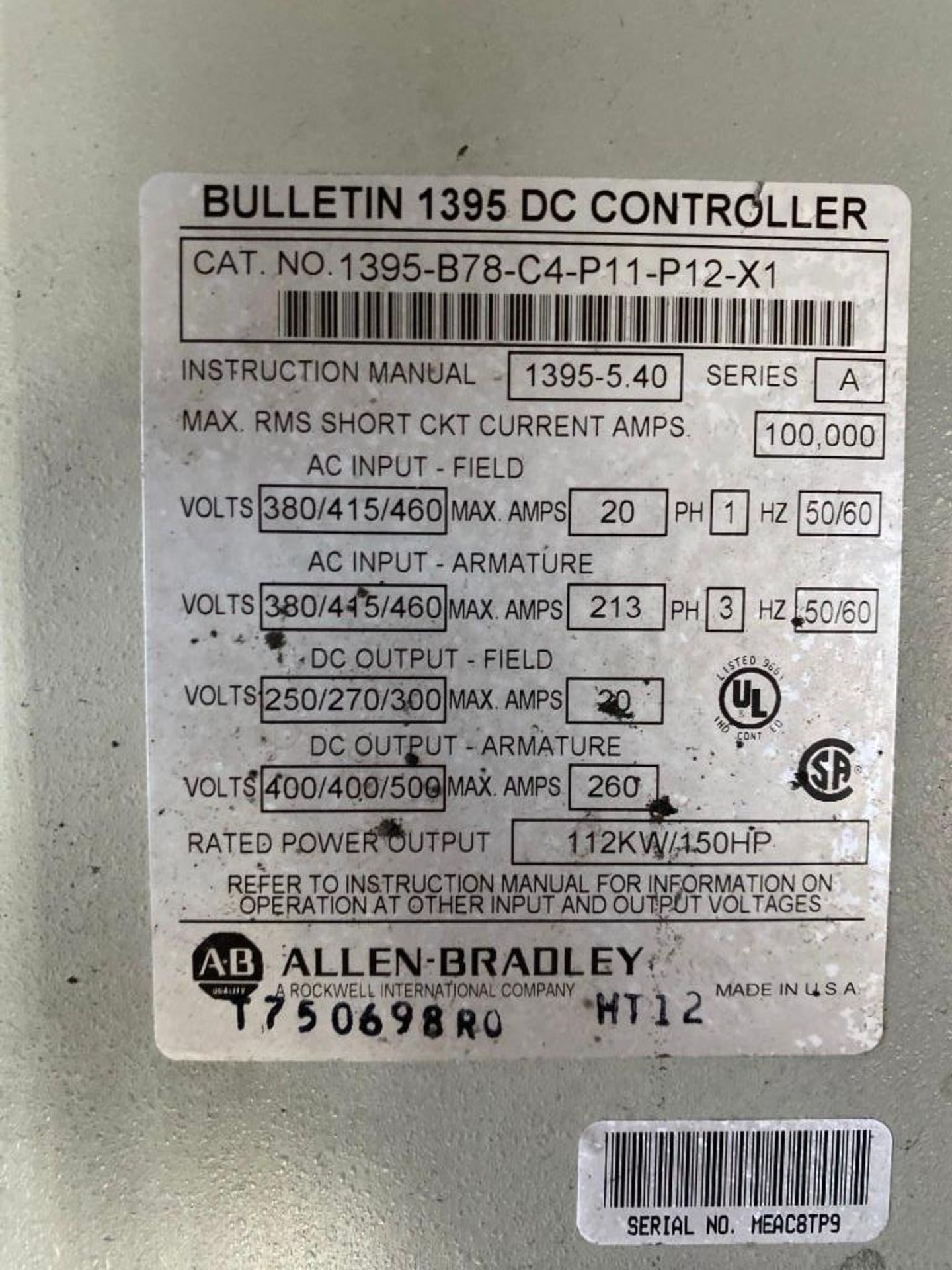 1 USED SPARE ALLEN BRADLEY 1395 DC DRIVE 1395-N78-C4-P11-P12-X1 - Image 2 of 4