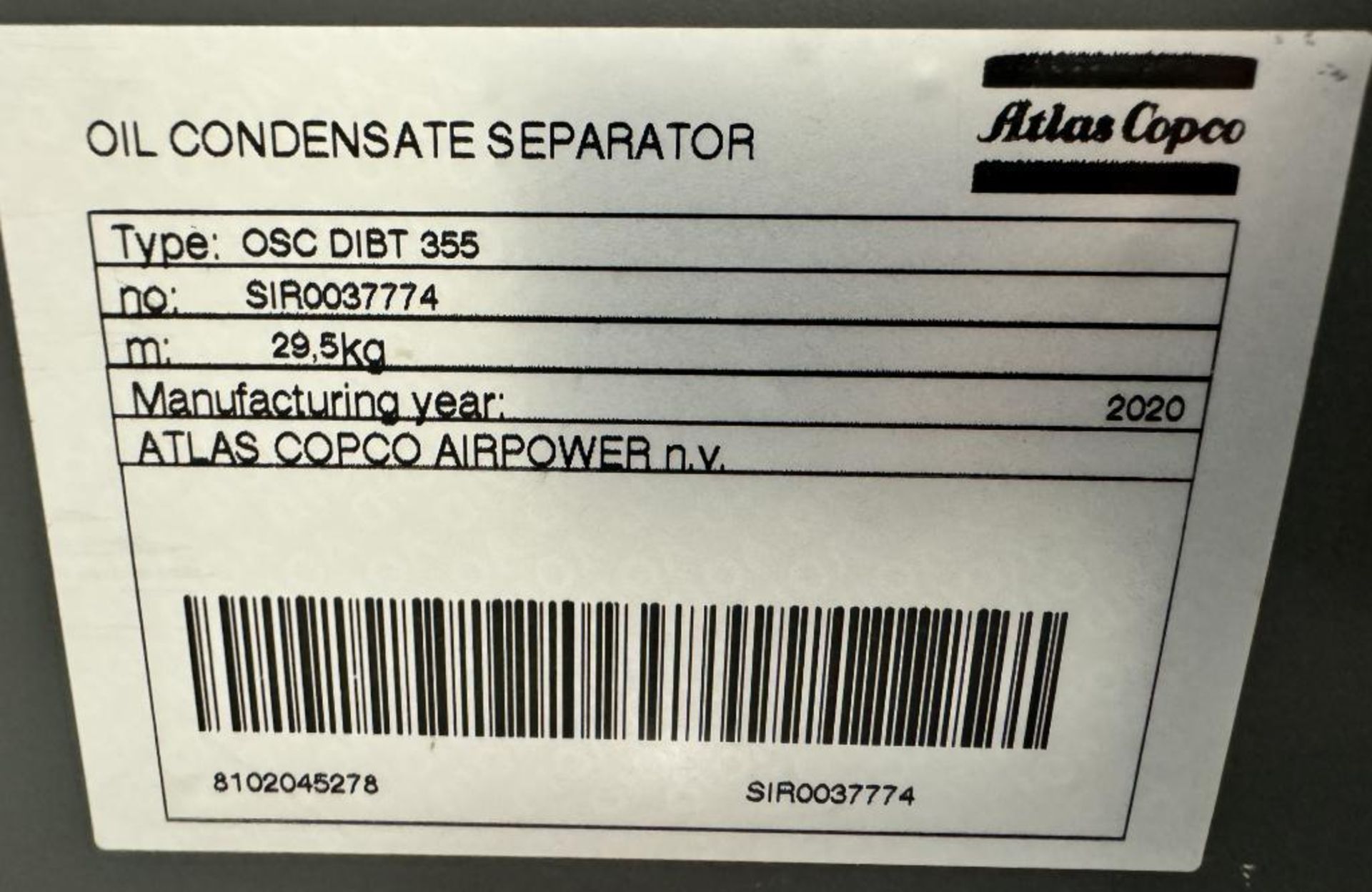 Atlas Copco Oil Condensate Separator, Type OSC-DIBT-355, Serial# SIR0037774, Built 2020. - Image 4 of 4