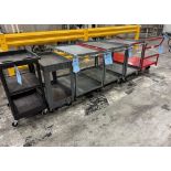 Lot Of (6) Carts. With (1) metal flatbed, (3) metal, (2) plastic.