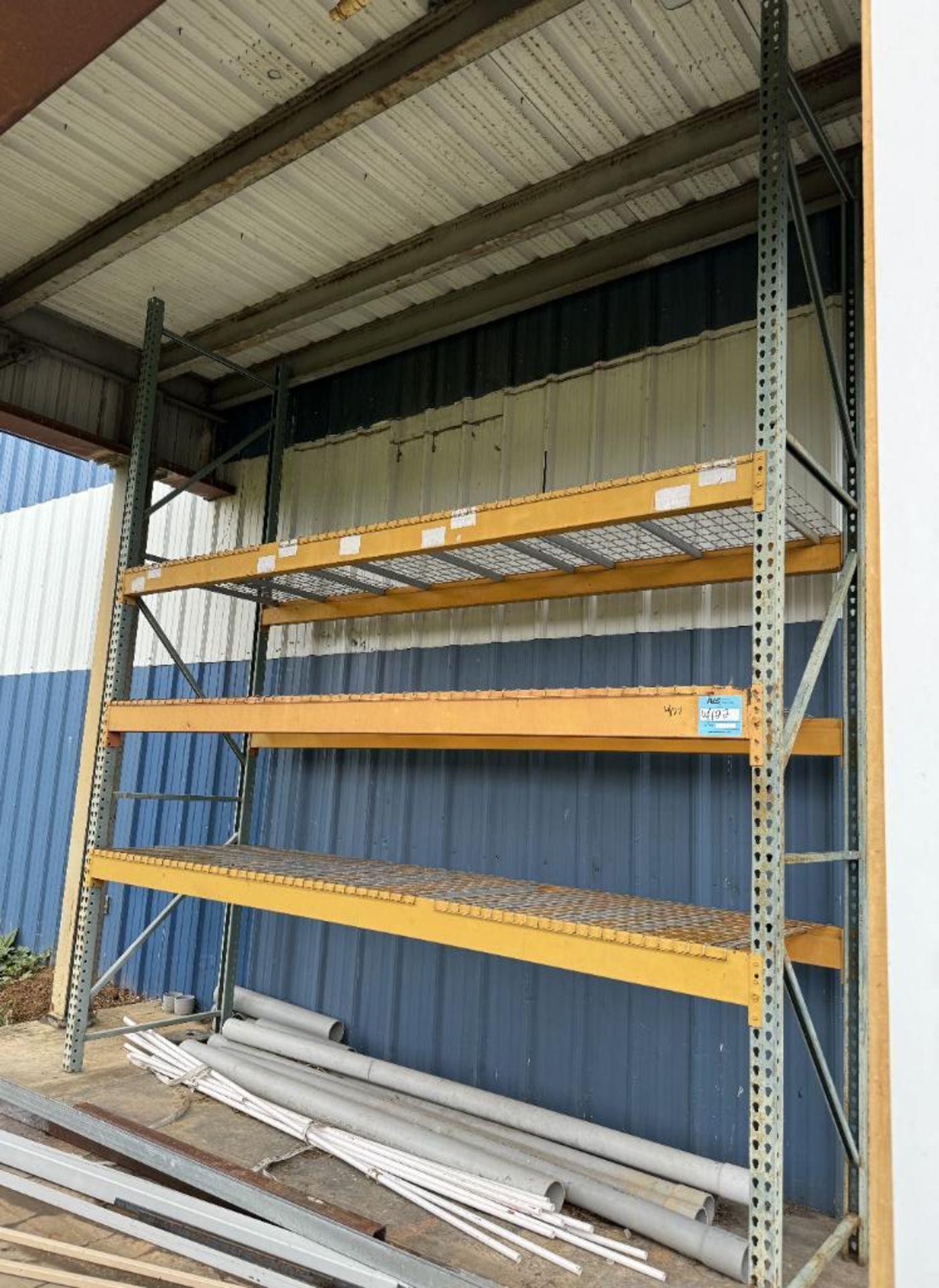 Lot Consisting Of: (1) Section Of 42" Deep Teardrop Pallet Racking. With (2) 174" tall uprights, (6)
