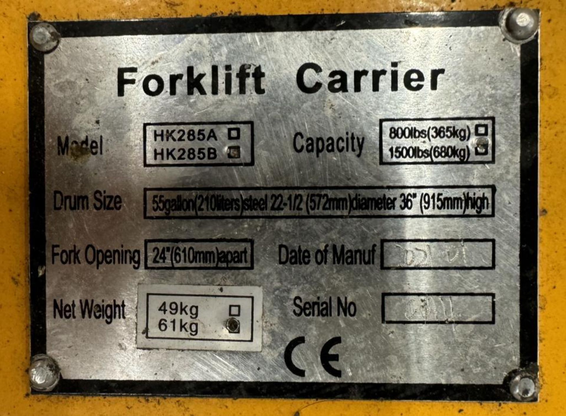 Global Industrial 1500# Forklift Tilting Drum Dumper, Model HK285B. - Image 5 of 5