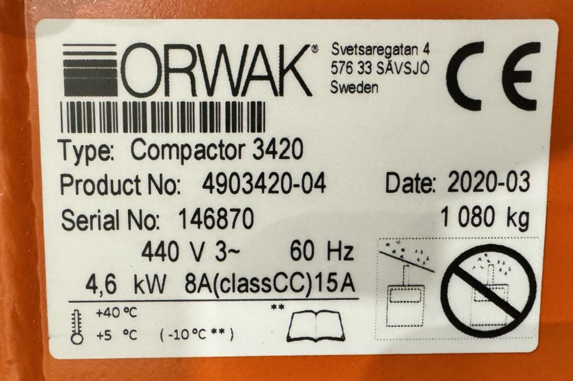 Orwak Power Compactor, Model 3420, Serial# 146870, Built 2020. - Image 6 of 6