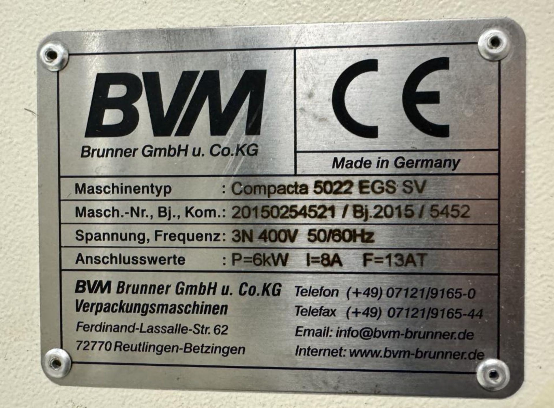 BVM Compacta 5022 EGS SV Shrink Wrapper, Serial# 20150254521, Built 2015. With BVM Brunner SC-4530-S - Image 11 of 19