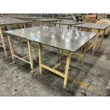 Lot Of (4) Stainless Steel Top Tables. With steel frame.