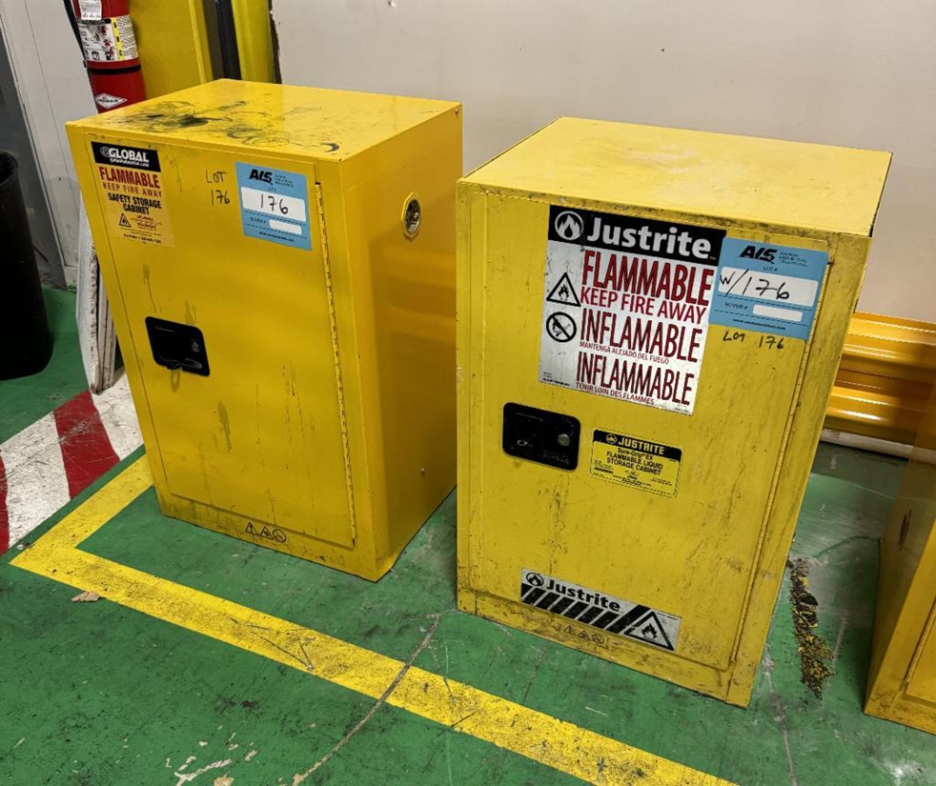 Lot Of (2) Flammable Cabinets. With (1) Global Industrial 12 Gallon Capacity Flammable Storage Cabin