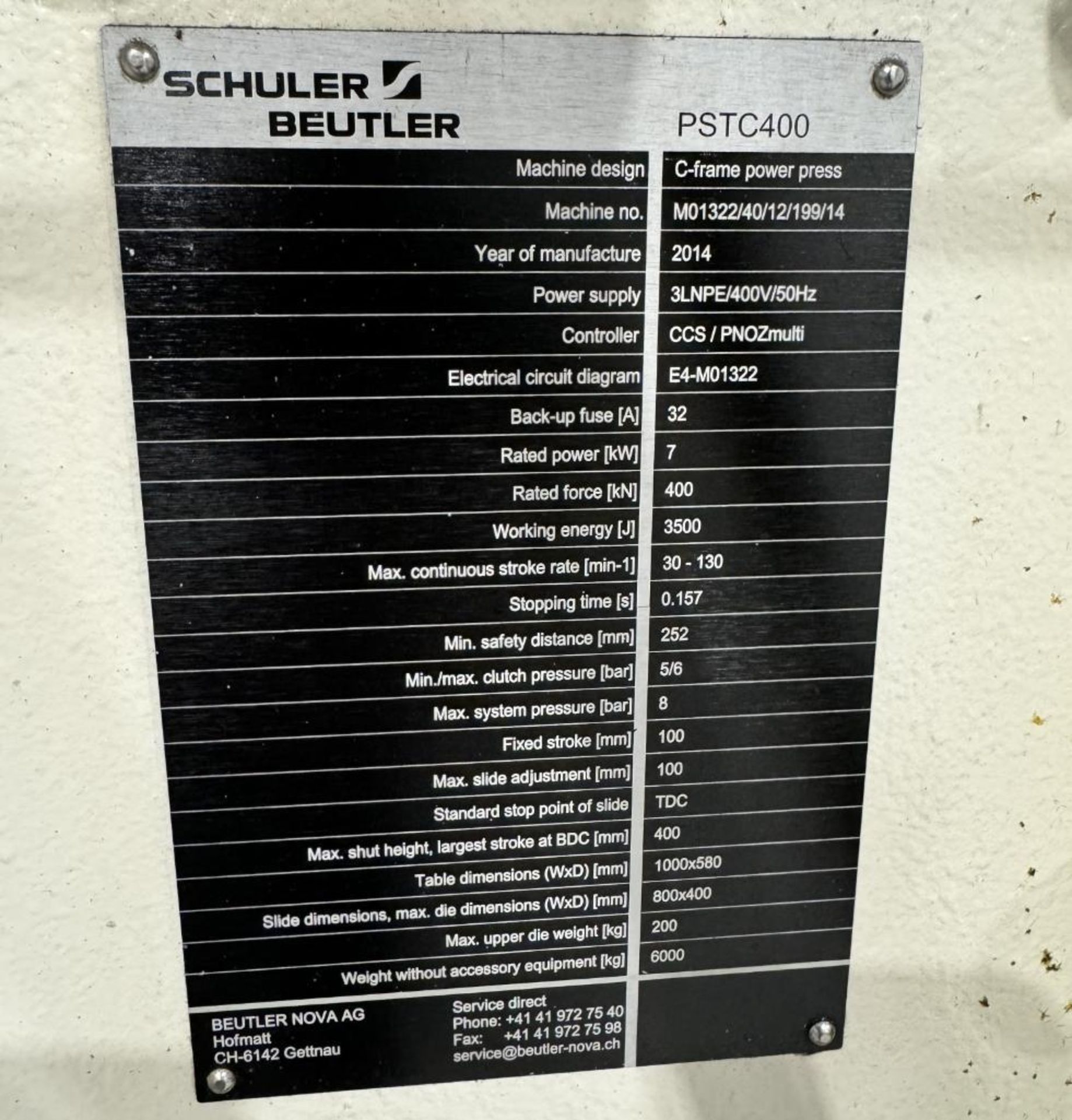 Schuler Beutler C-Frame Power Press, Model PSTC400, Serial# M01322/40/12/199/14, Built 2014. With op - Image 14 of 19