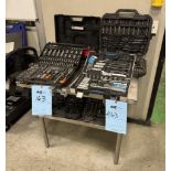 Lot Consisting Of: (1) Stainless table, Central Machinery pipe threader set, misc. wrench and socket