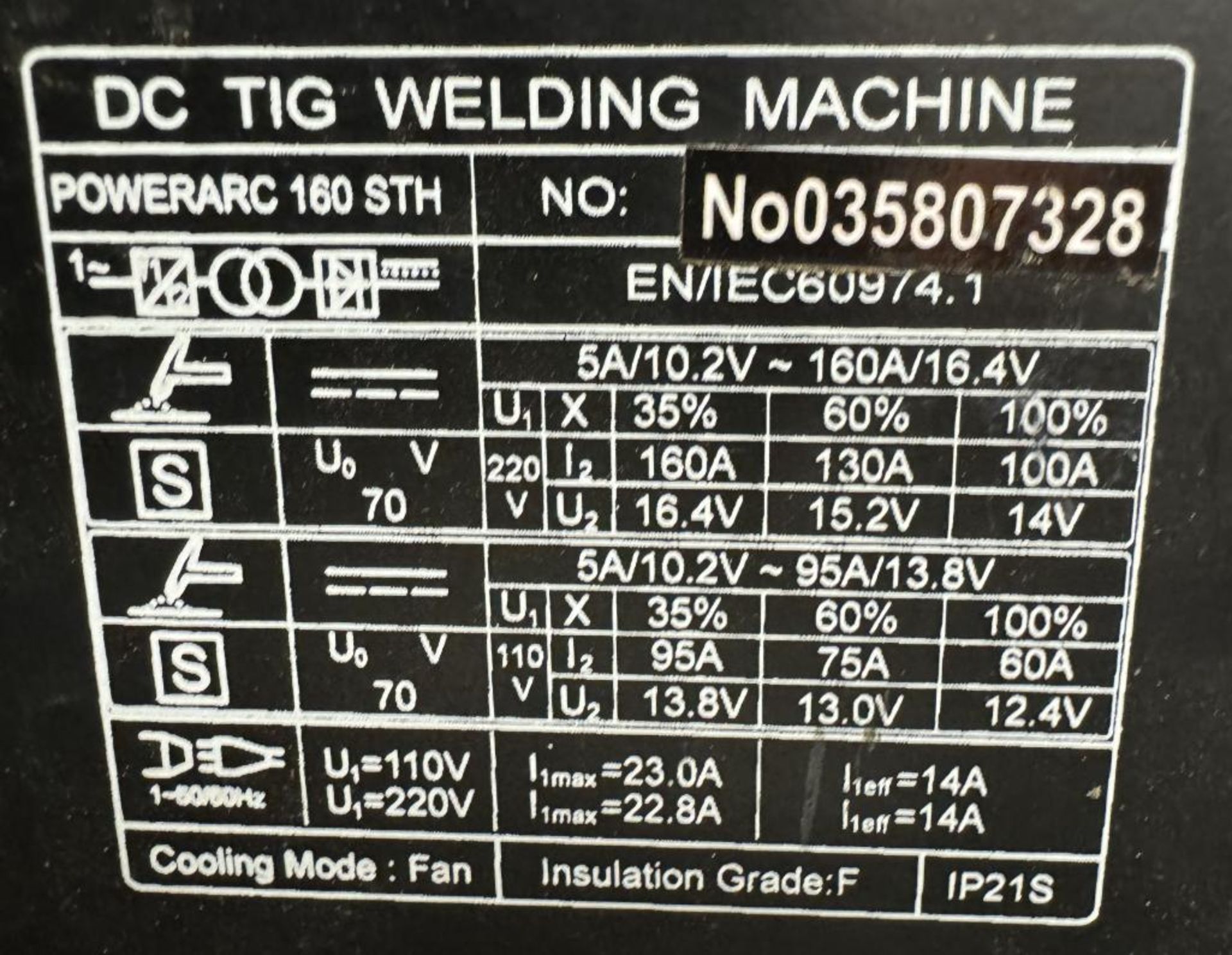 Everlast Powerarc 160 STH DC Tig Welding Machine, Serial# 035807328. - Image 4 of 4