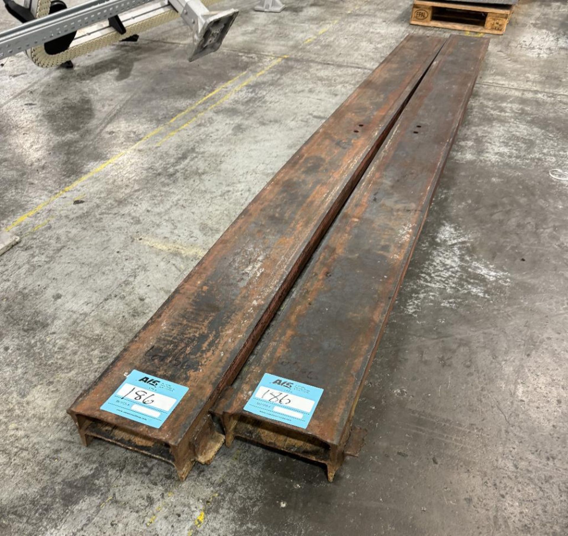Lot Consisting Of: (2) Heavy Duty Fork Extensions, approximate 10" wide x 140" long, (1) metal ramp.