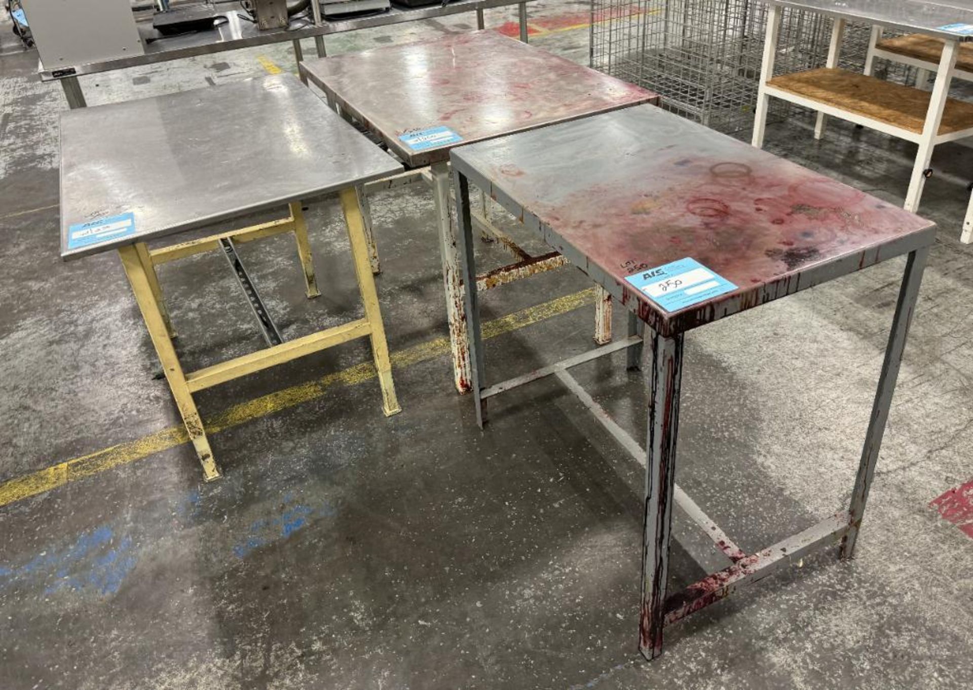 Lot Of (3) Tables. (2) With stainless steel tops, (1) steel. - Image 3 of 3