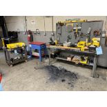 Lot Consisting Of: Work bench, levels, pipe bender, Central Machinery 6" buffer, Electronix Express