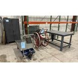 Lot Consisting Of: (1) Stronghold cabinet, (1) Vestil lift cart, model 1500-D-TS, fire supression ca