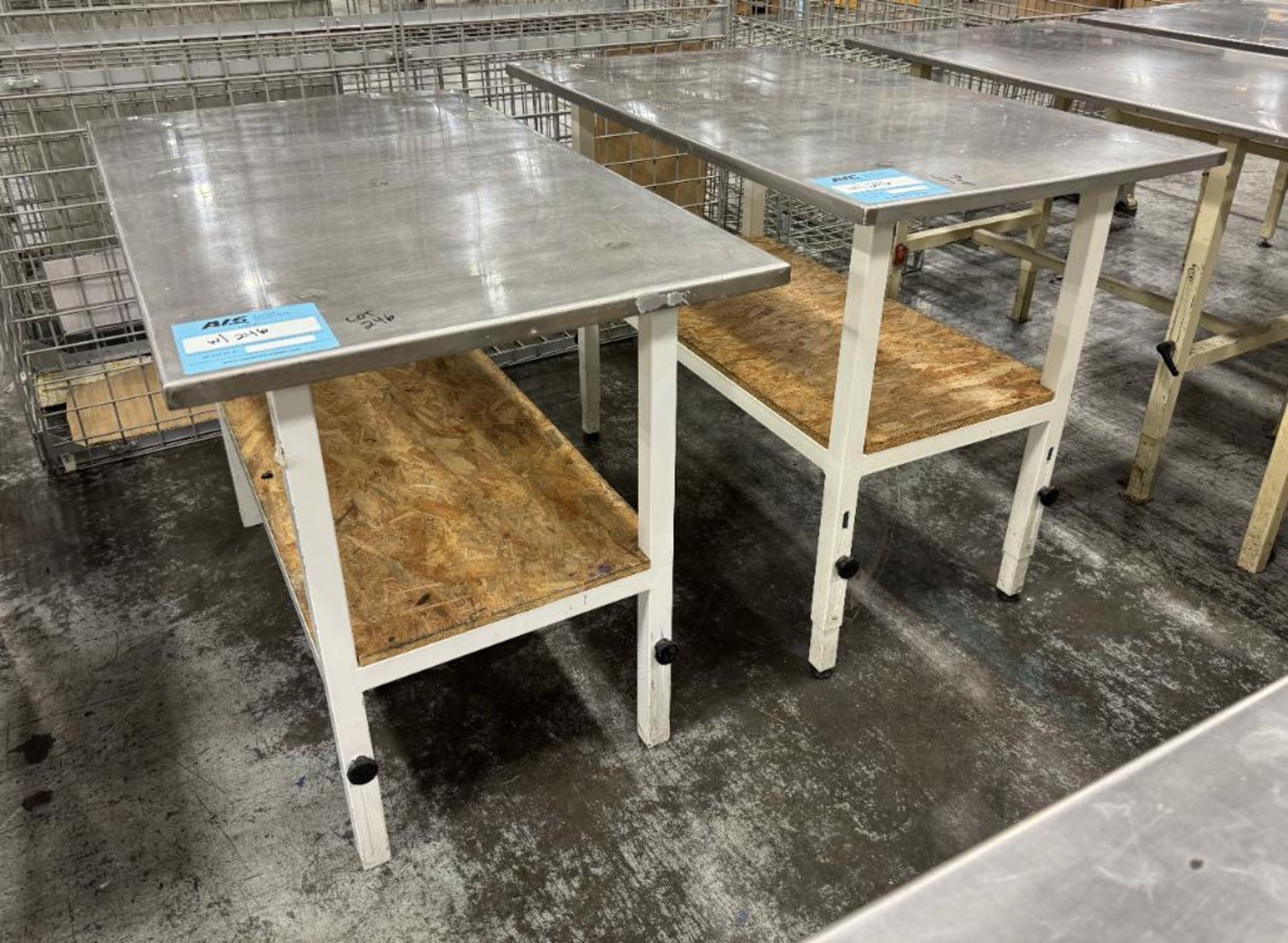 Lot Of (4) Stainless Steel Top Tables. With steel frame. - Image 2 of 3