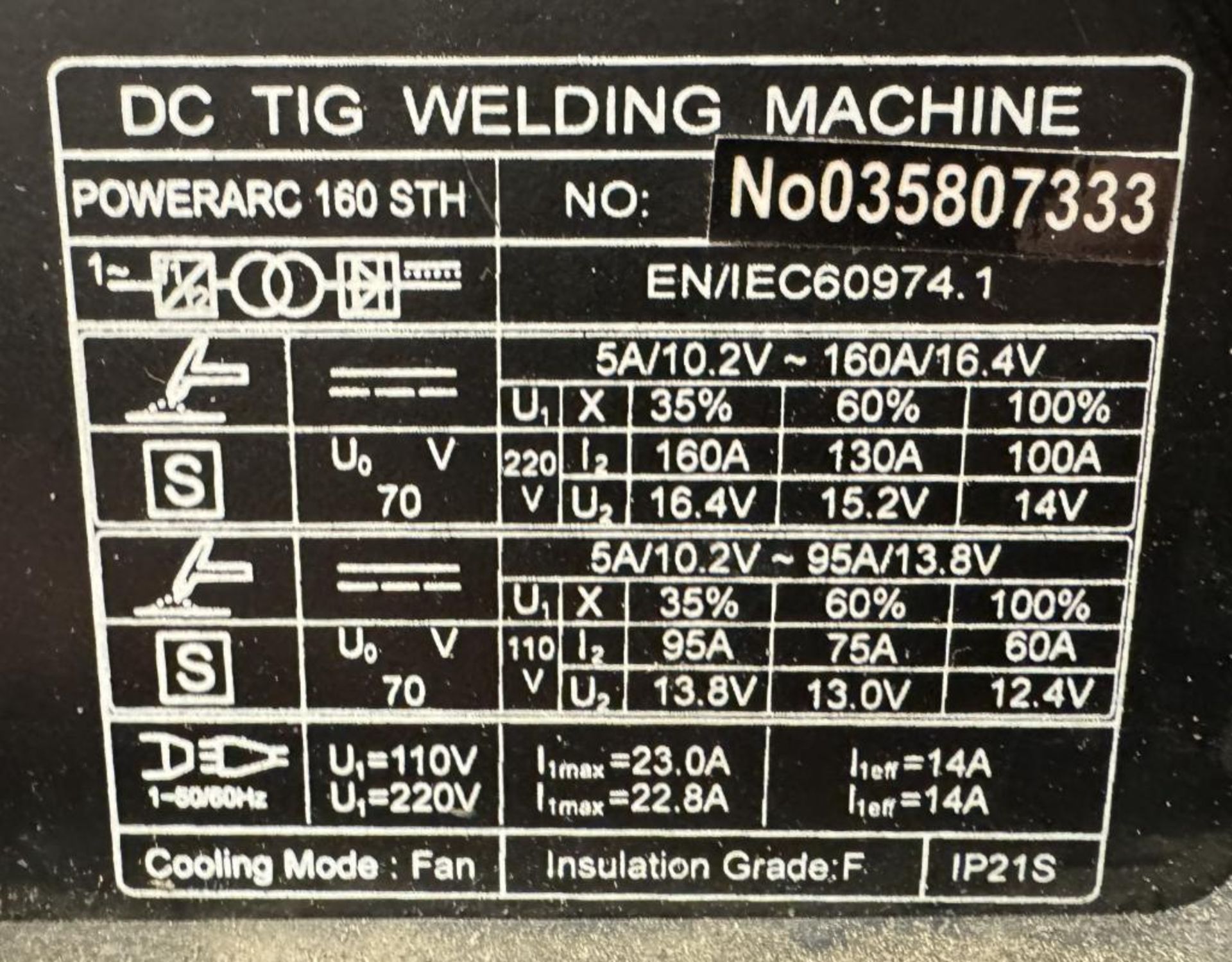 Everlast Powerarc 160 STH DC Tig Welding Machine, Serial# 035807333. - Image 5 of 5
