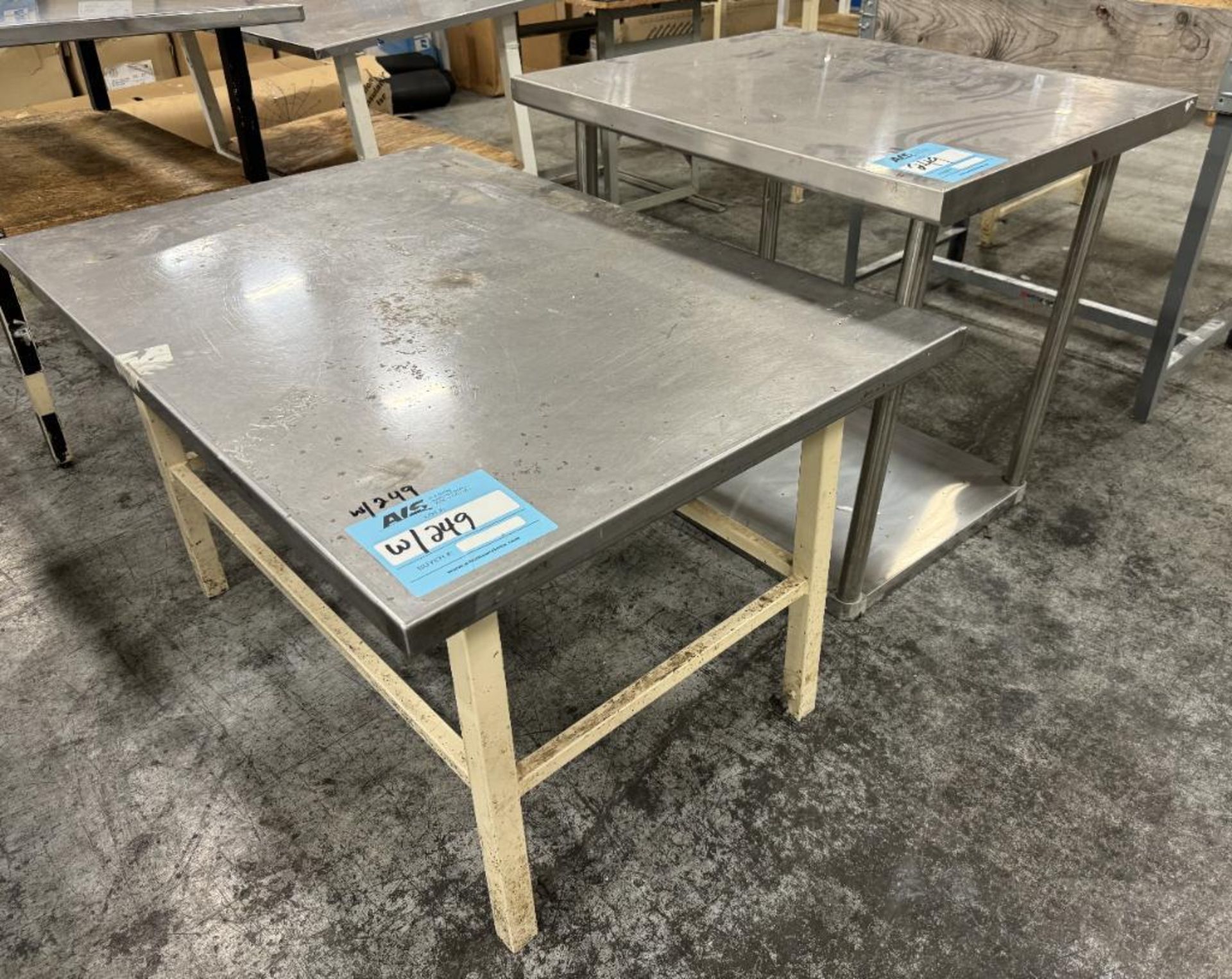 Lot Of (4) Stainless Steel Top Tables. (3) With steel frame. - Image 2 of 3