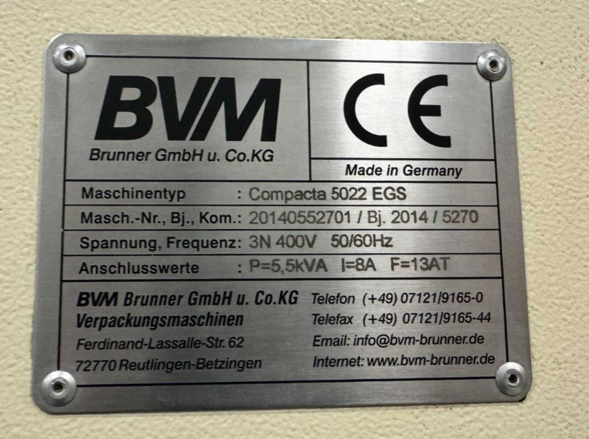 BVM Compacta 5022 EGS Shrink Wrapper, Serial# 20140552701, Built 2014. With BVM Brunner SC-4530-SD S - Image 13 of 20