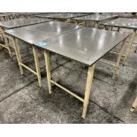 Lot Of (4) Stainless Steel Top Tables. With steel frame.