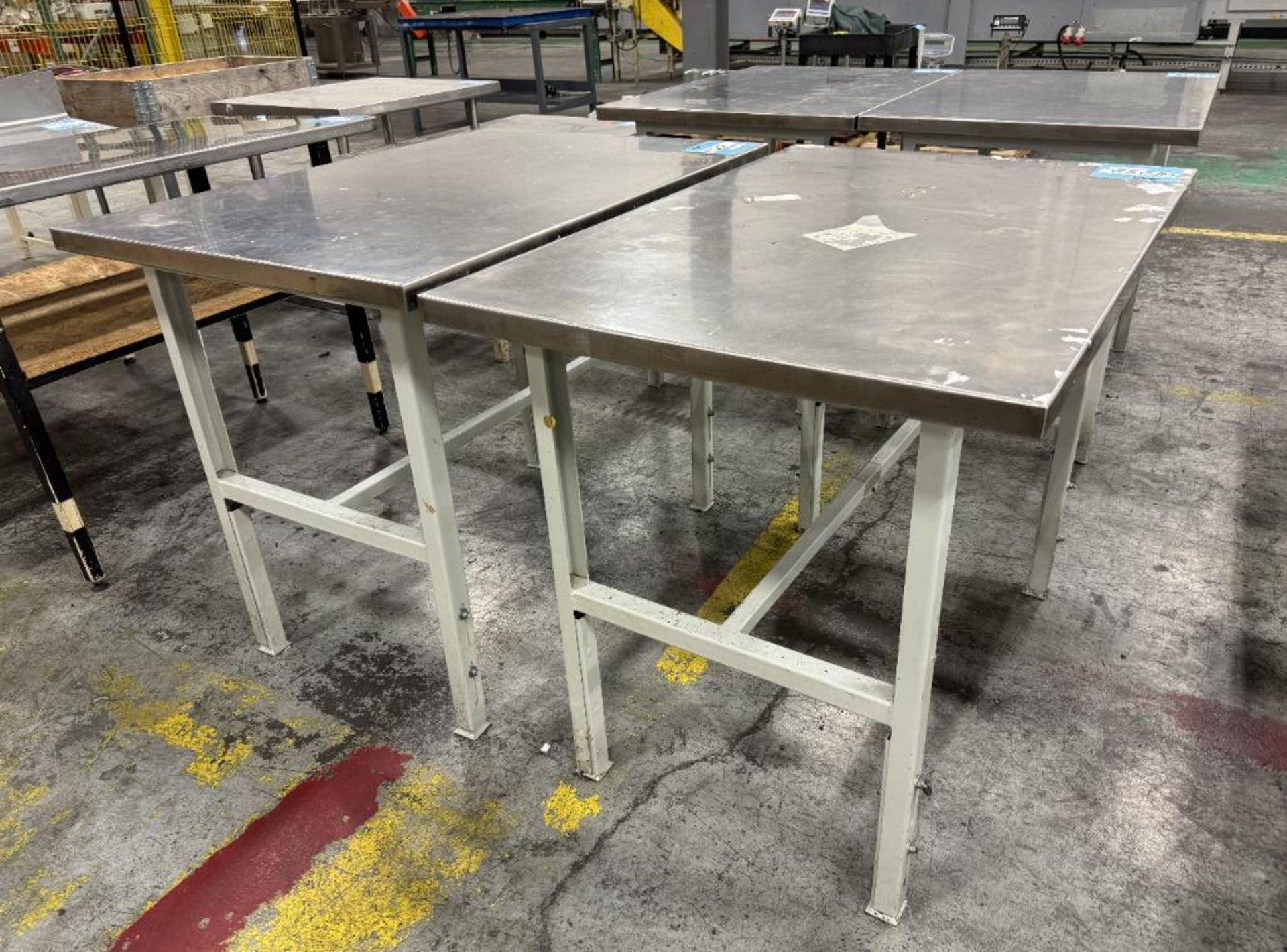 Lot Of (4) Stainless Steel Top Tables. With steel frame. - Image 3 of 4