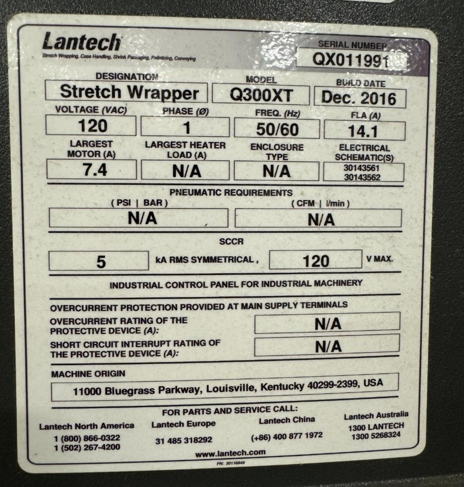 Lantech Q300XT Stretch Wrapper, Serial# QX011991, Built 2016. - Image 6 of 6