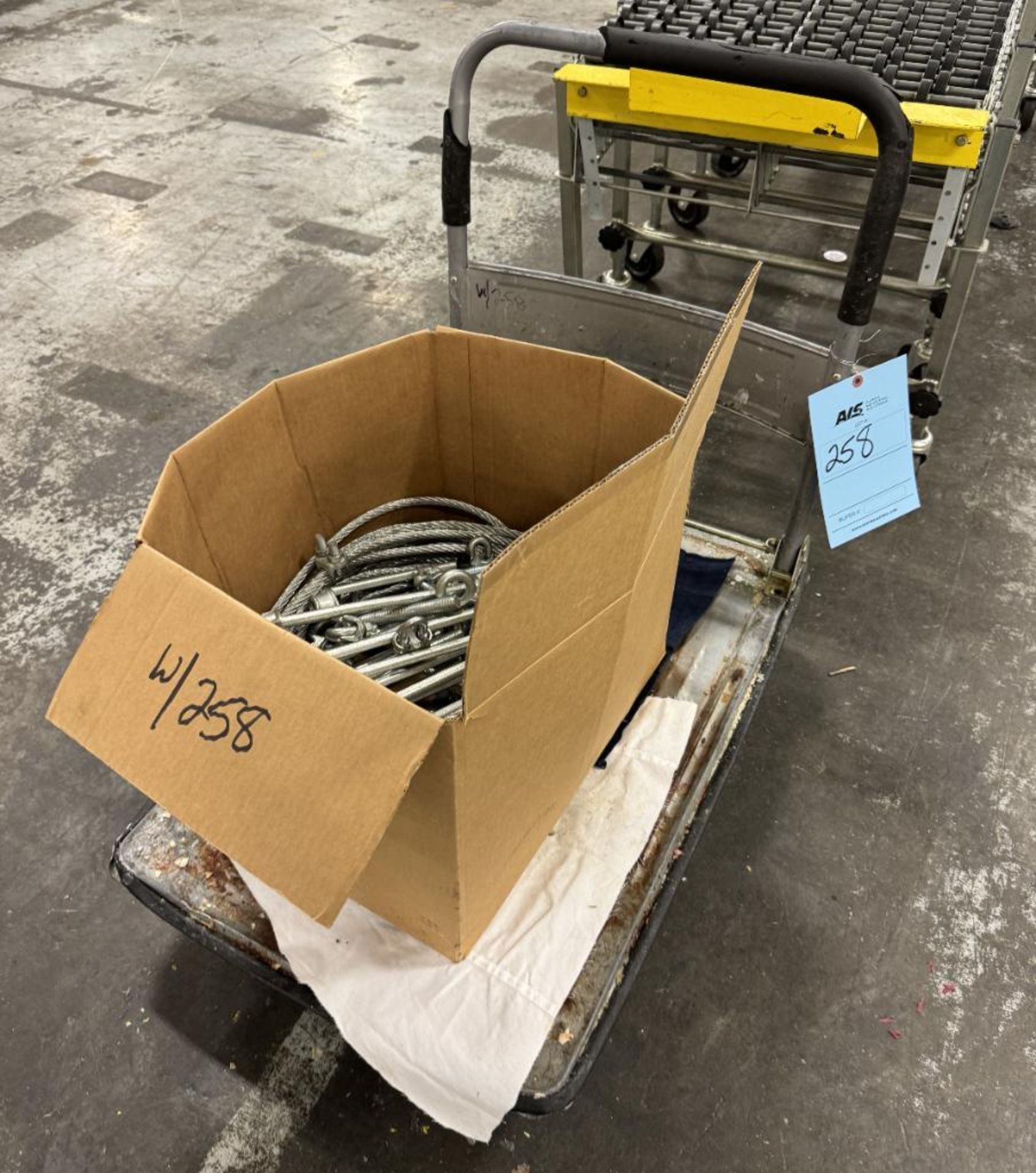 Lot Consisting Of: (1) Cart, (1) Box Of Turnbuckles & Wire Cable.