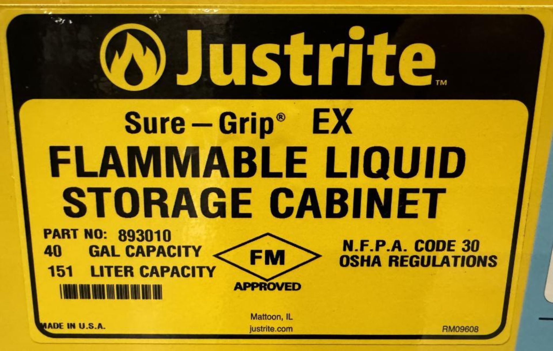 Justrite Sure-Grip EX 40 Gallon Capacity Flammable Storage Cabinet, Model 893010. - Image 3 of 3