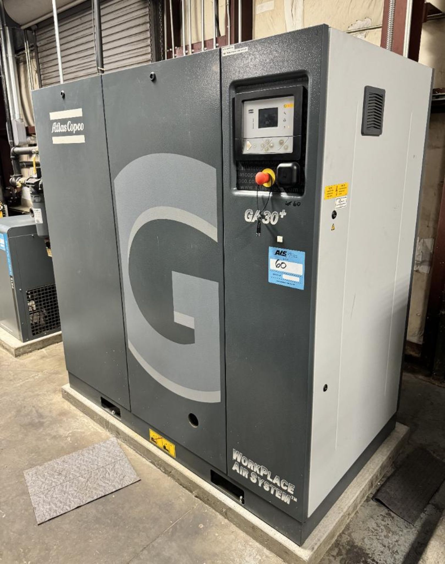 Atlas Copco Air Compressor, Model GA30+, Serial# API543239, Built 2016. Approximate 27378 running ho