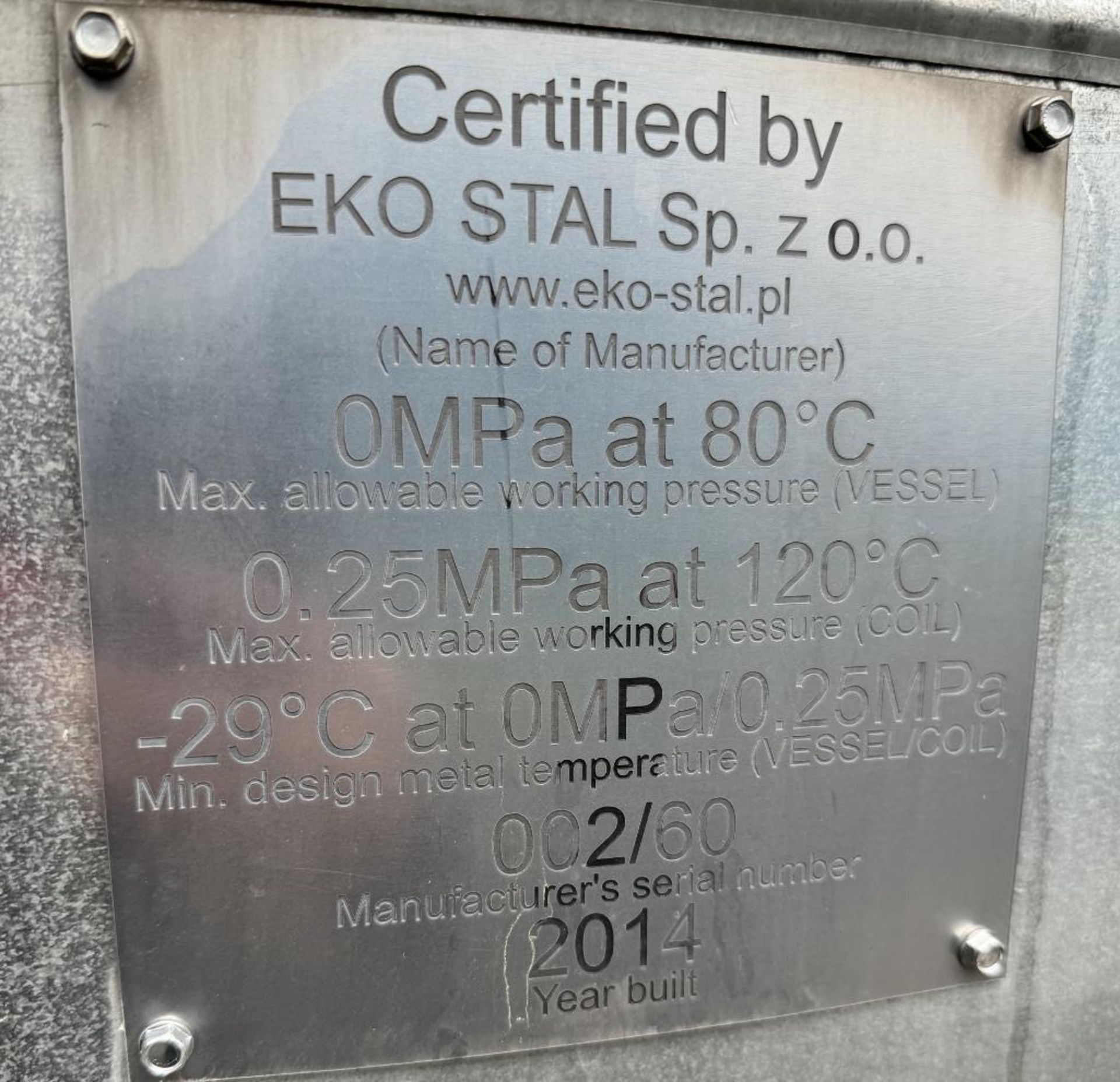 EKO Stal Approximate 60,000 Liter 304 Stainless Steel Tank. Approximate overall 146 x 26' tall. Part - Bild 13 aus 18