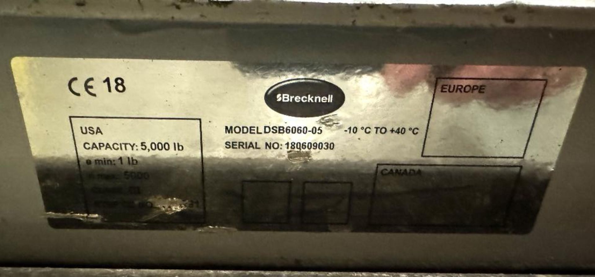 Brecknell 5000# Floor Scale, Approximate 60" x 60", Model DSB6060-05, Serial# 180609030. With readou - Image 3 of 4